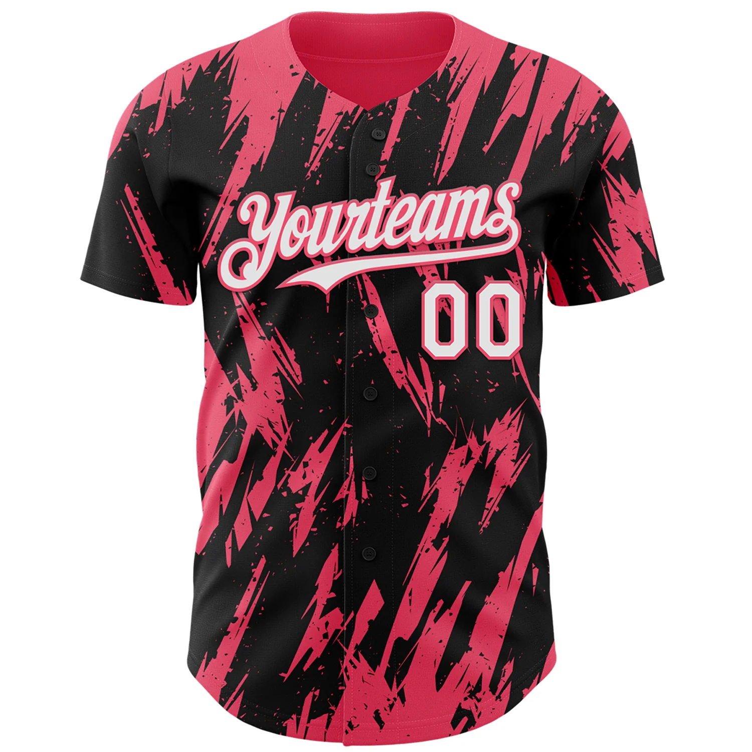 Custom Black White-Neon Pink Splatter Torn Sharp Brush Stroke Authentic Baseball Jersey - Image 2