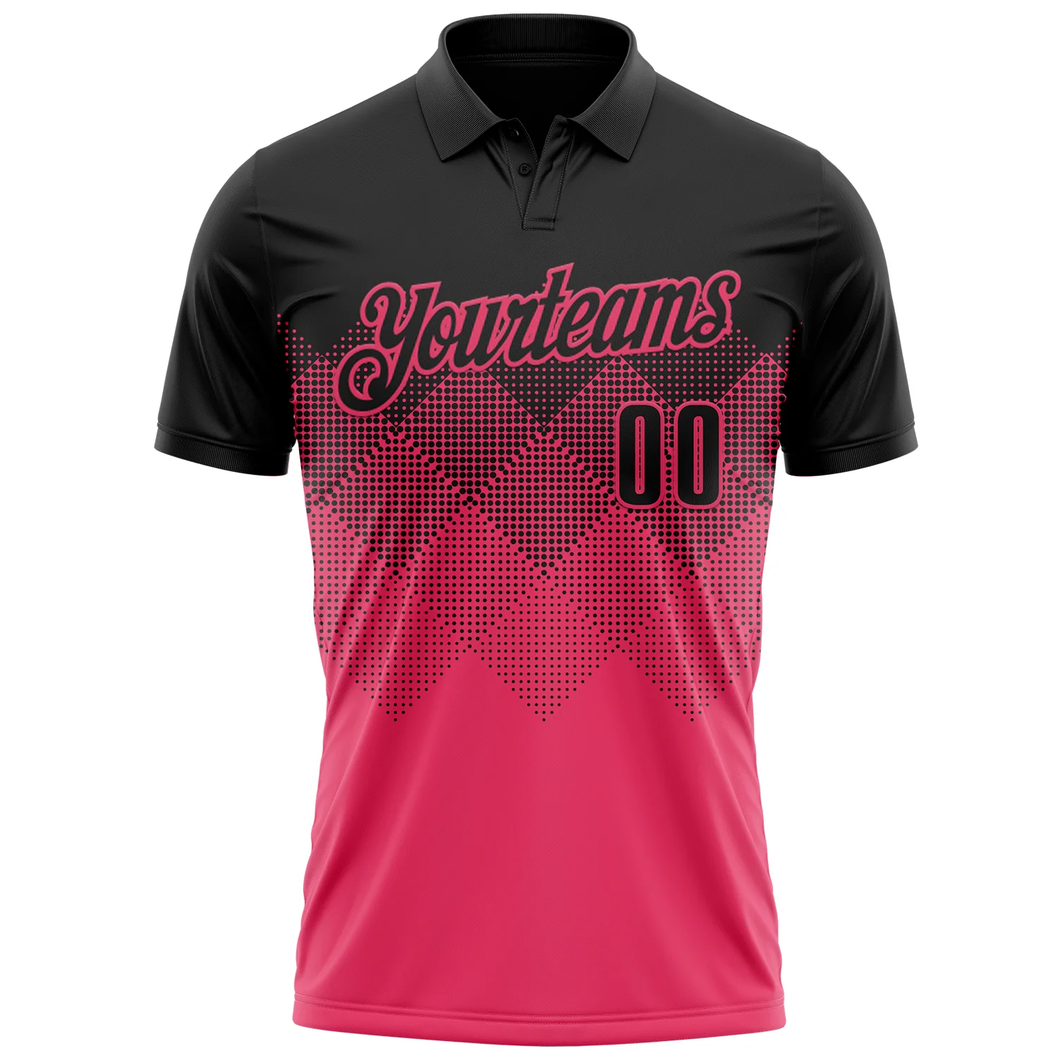 Custom Black Neon Pink 3D Gradient Square Shape Performance Polo Shirt - Image 2