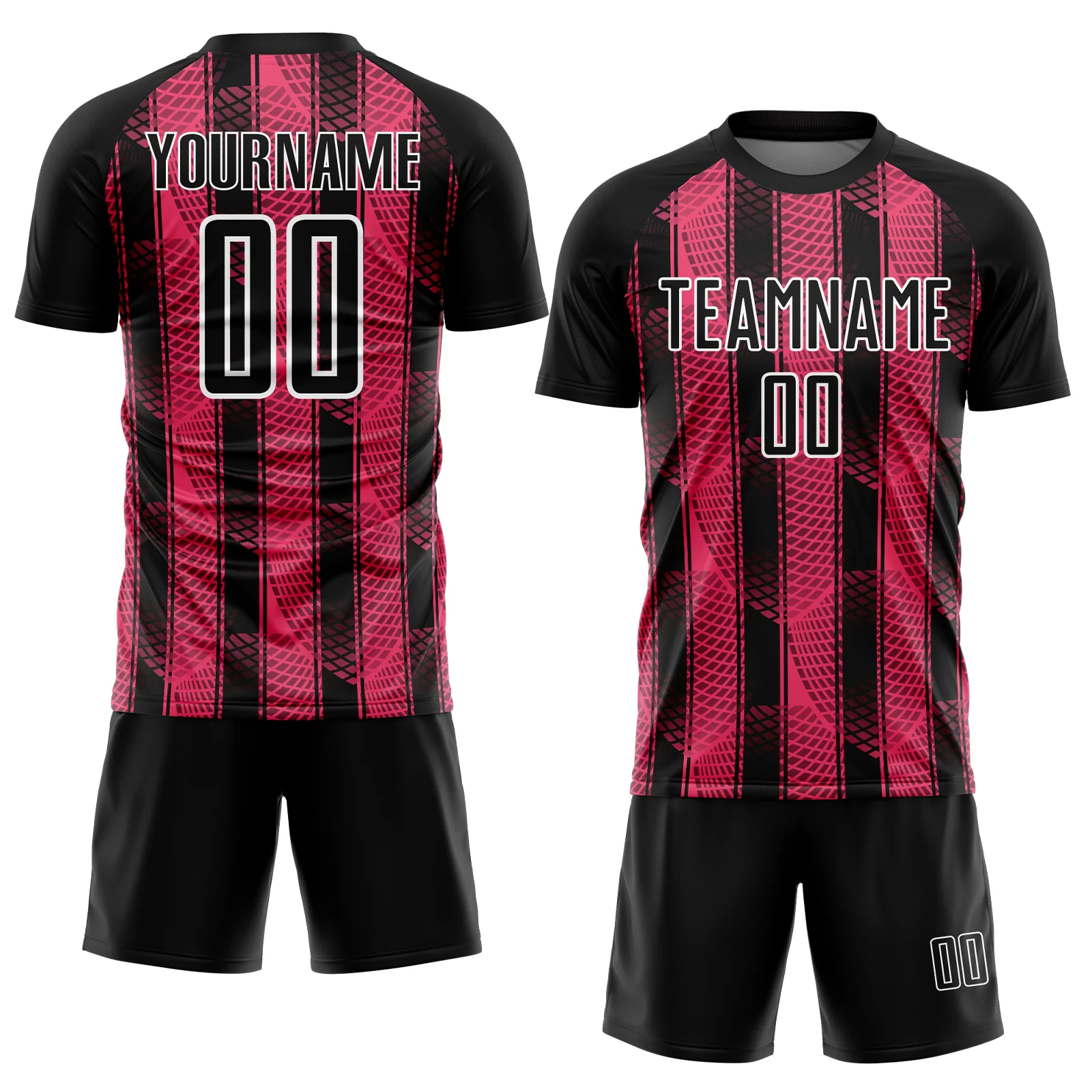Custom Black Neon Pink-White Abstract Network Sublimation Soccer Uniform Jersey - Image 2