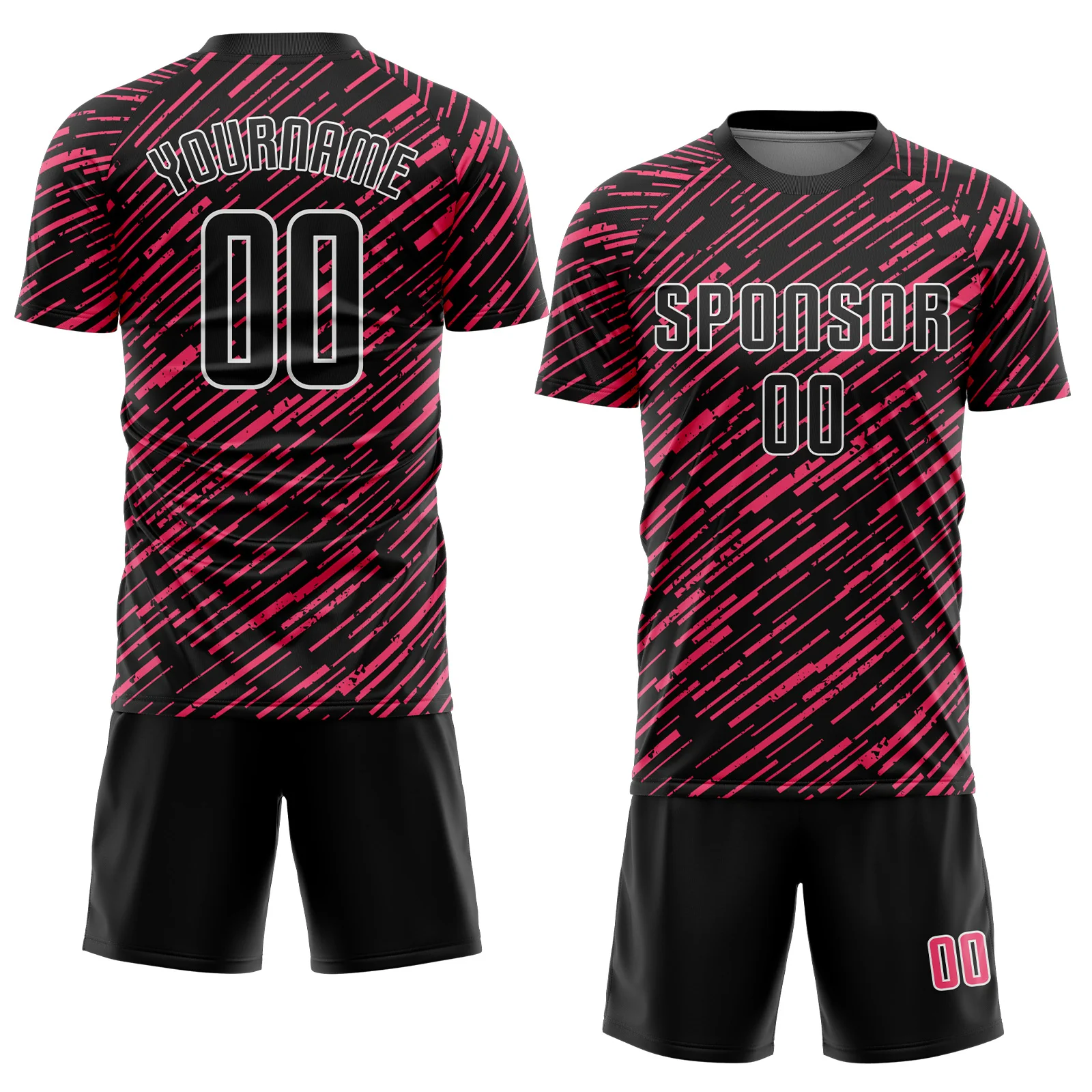 Custom Black Neon Pink-White Line Sports Sublimation Soccer Uniform Jersey - Image 2