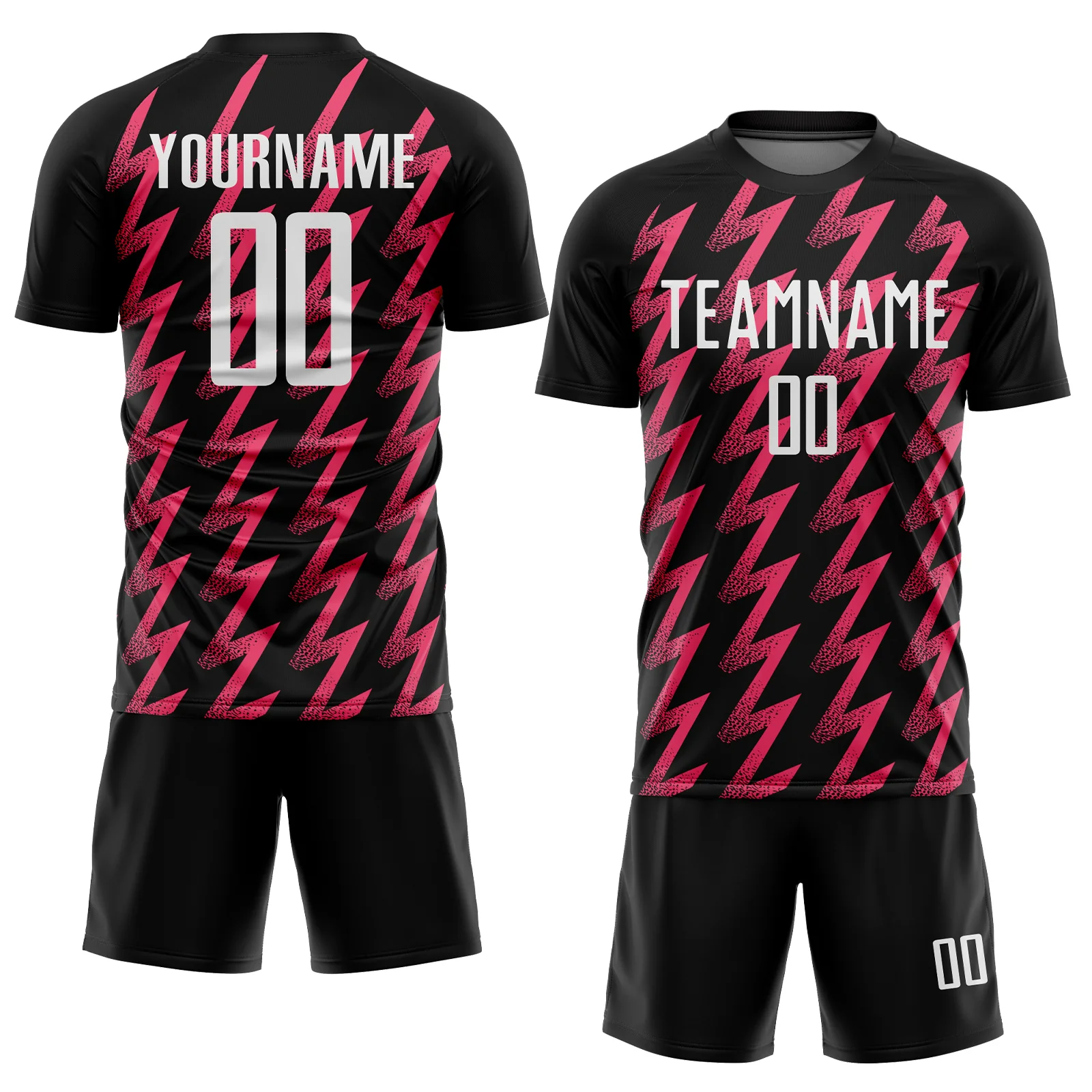 Custom Black White-Neon Pink Zigzag Shape Sublimation Soccer Uniform Jersey - Image 2