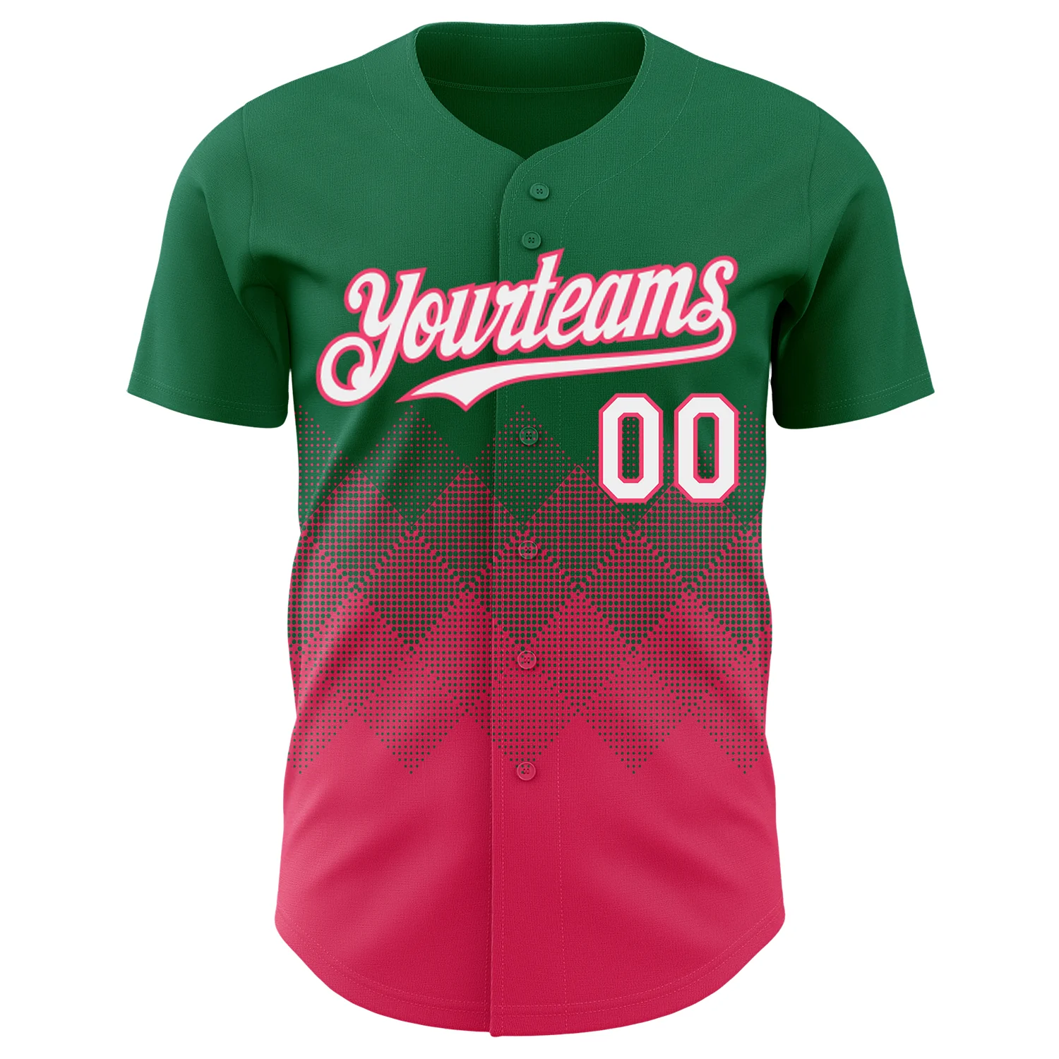 Custom Kelly Green White-Neon Pink 3D Gradient Square Shape Authentic Baseball Jersey - Image 2