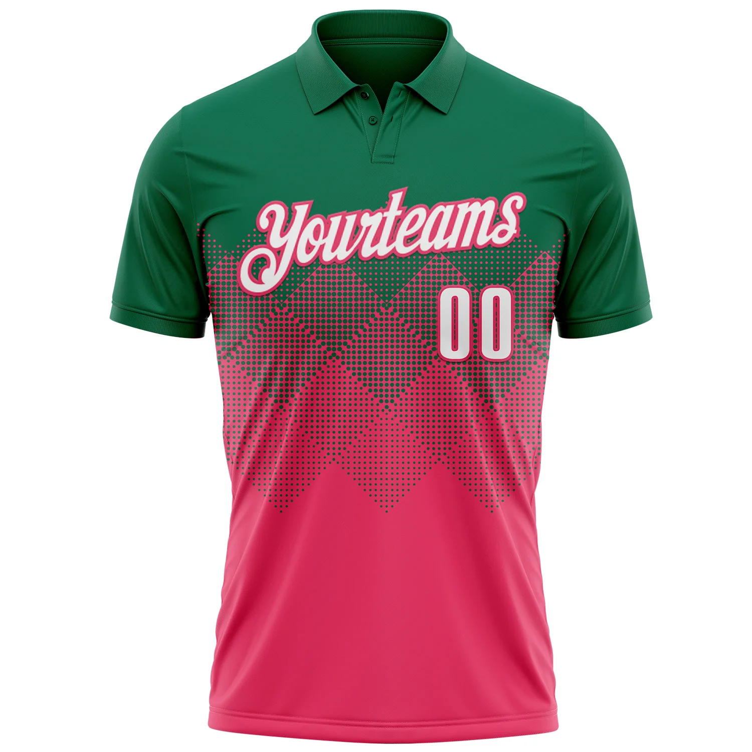Custom Kelly Green White-Neon Pink 3D Gradient Square Shape Performance Polo Shirt - Image 2