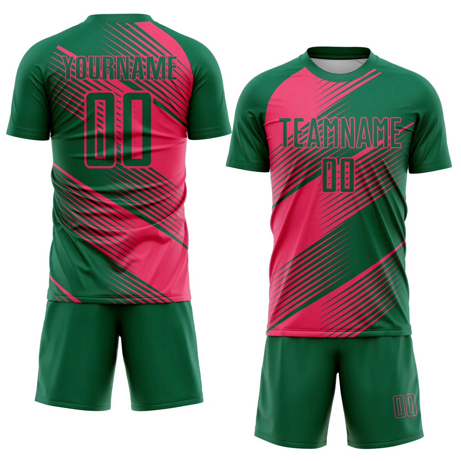 Custom Kelly Green Neon Pink Line Sublimation Soccer Uniform Jersey - Image 2