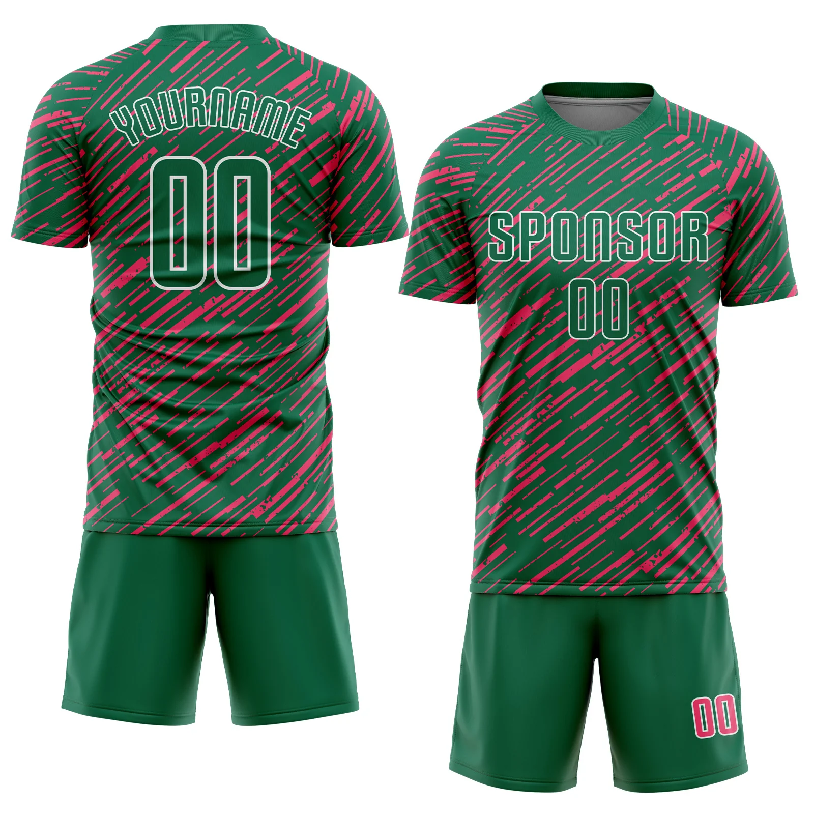 Custom Kelly Green Neon Pink-White Line Sports Sublimation Soccer Uniform Jersey - Image 2