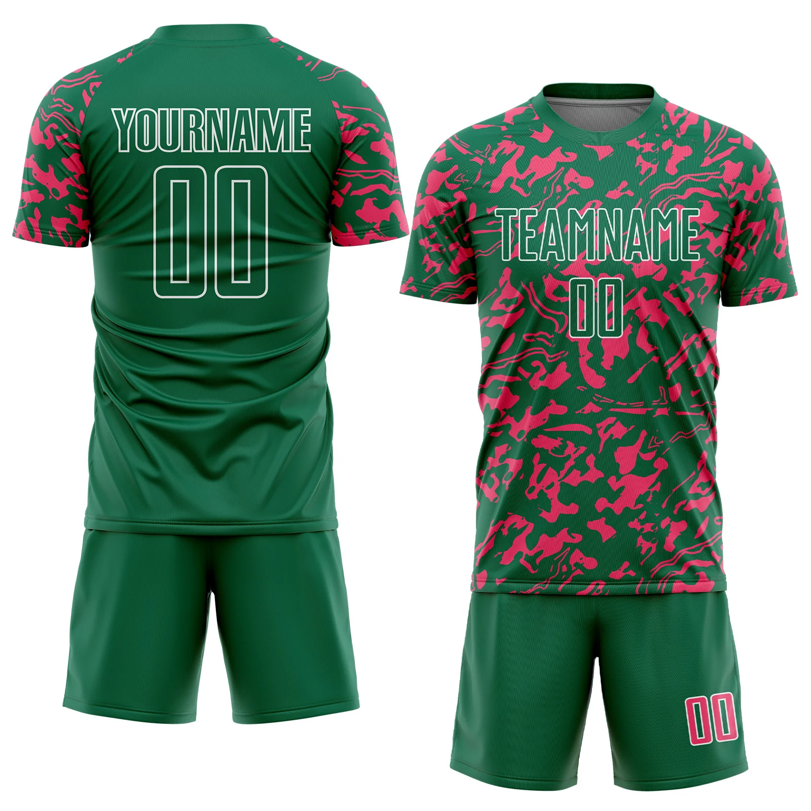 Custom Kelly Green Neon Pink-White Liquid Fluid Pattern Sports Sublimation Soccer Uniform Jersey - Image 2