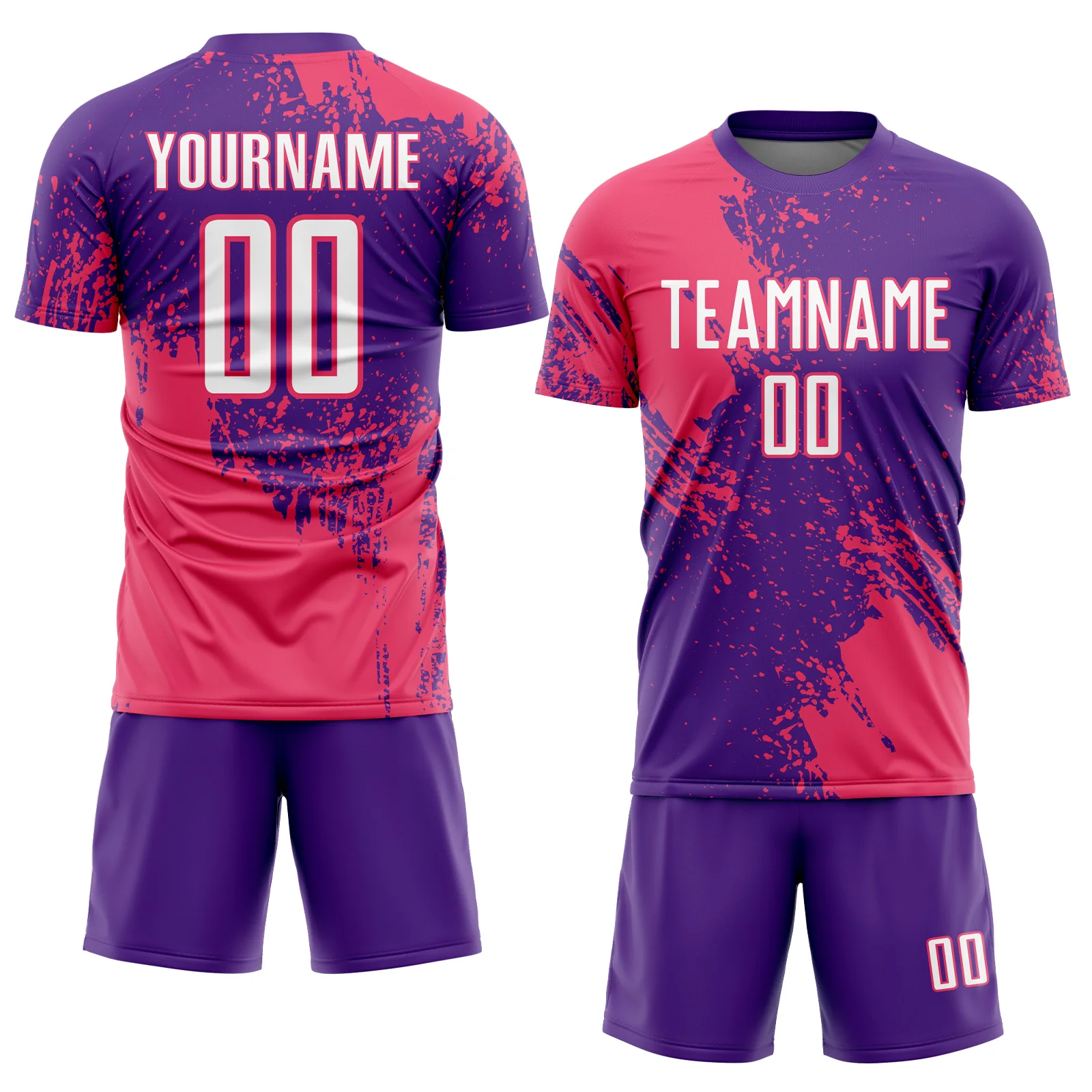 Custom Purple White-Neon Pink Abstract Brush Stroke Sports Sublimation Soccer Uniform Jersey - Image 2