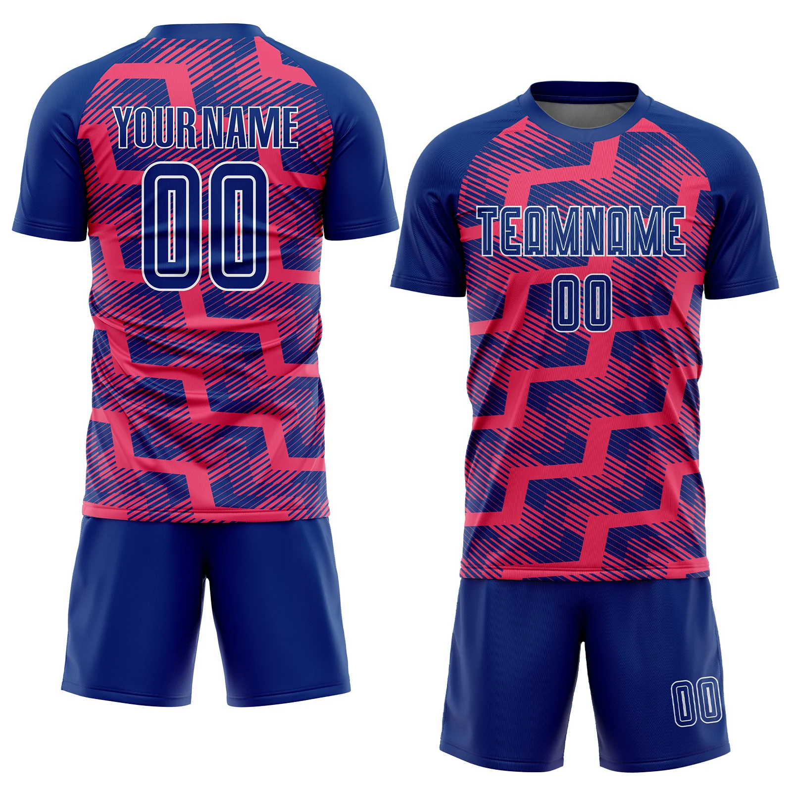 Custom Royal Neon Pink-White Line Sublimation Soccer Uniform Jersey - Image 2