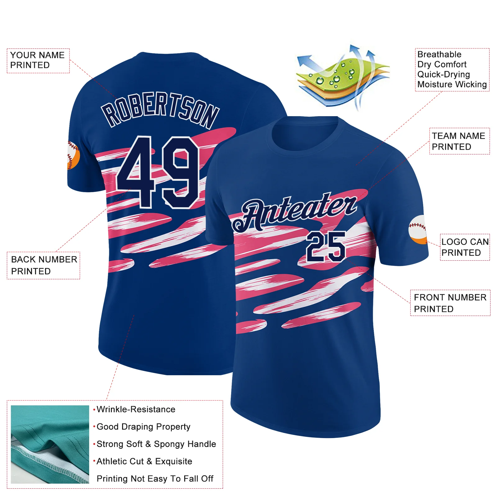 Custom US Navy Blue Navy-Neon Pink 3D Esports Performance T-Shirt - Image 2