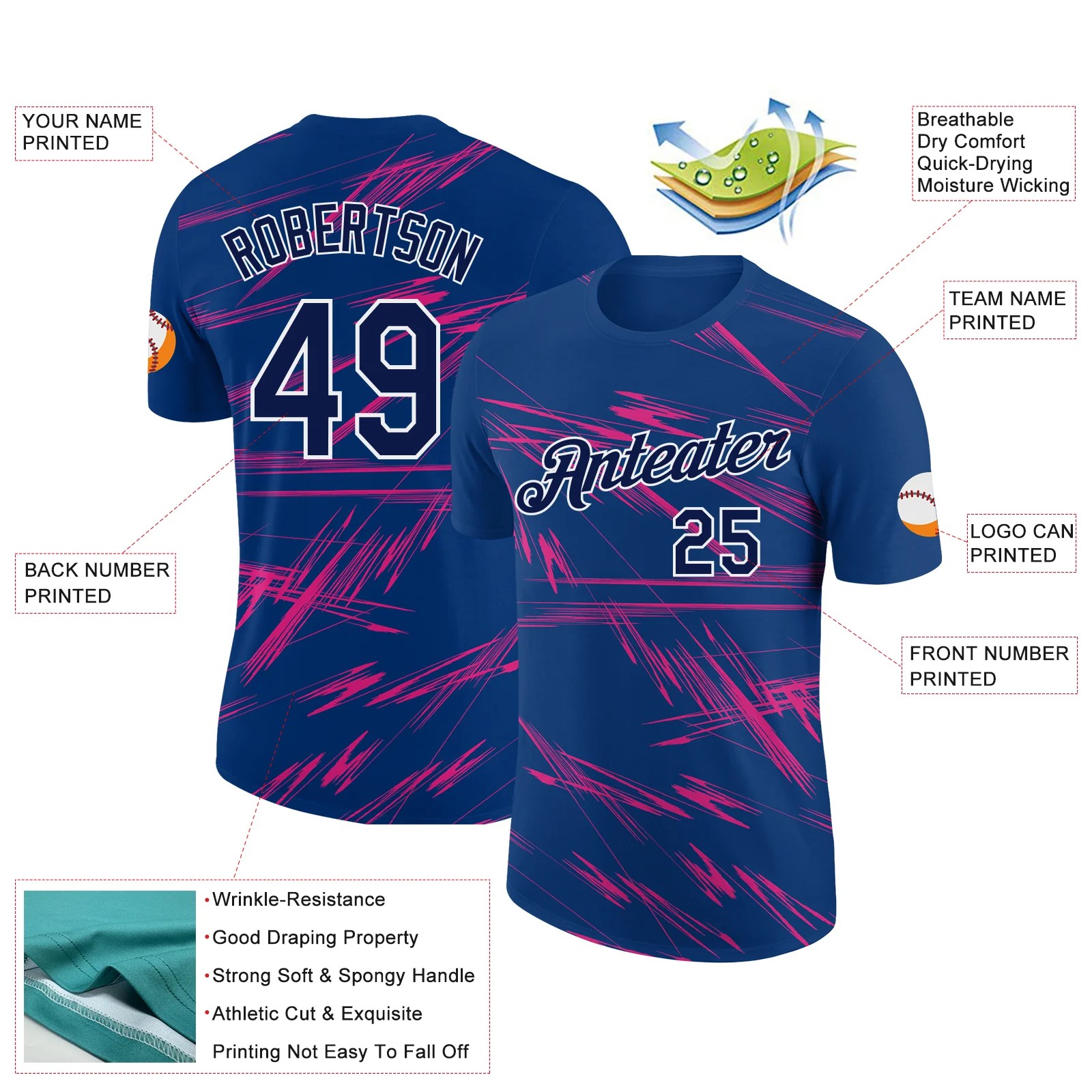 Custom US Navy Blue Navy-Neon Pink 3D Esports Performance T-Shirt - Image 2