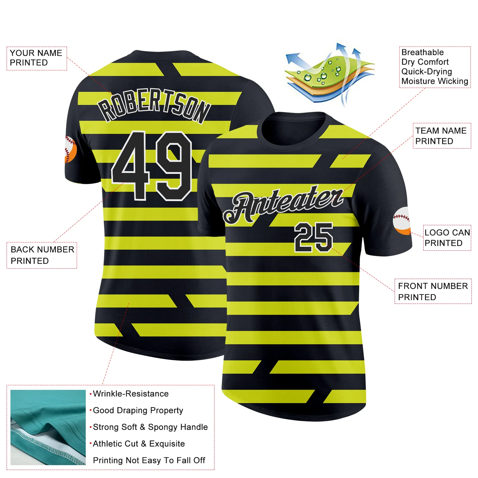 Custom Black Neon Yellow-White 3D Esports Performance T-Shirt - Image 2