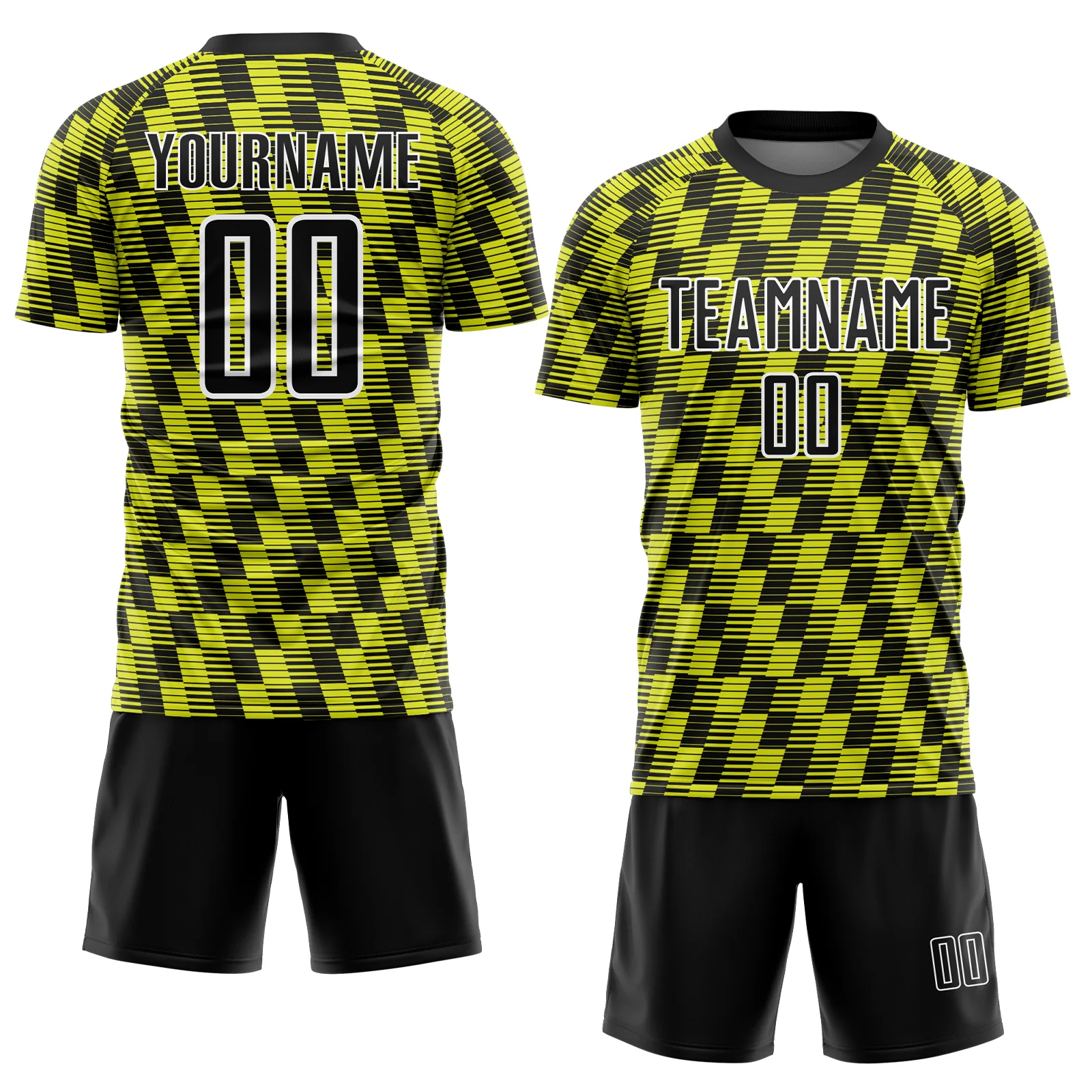 Custom Black Neon Yellow-White Line Sublimation Soccer Uniform Jersey - Image 2