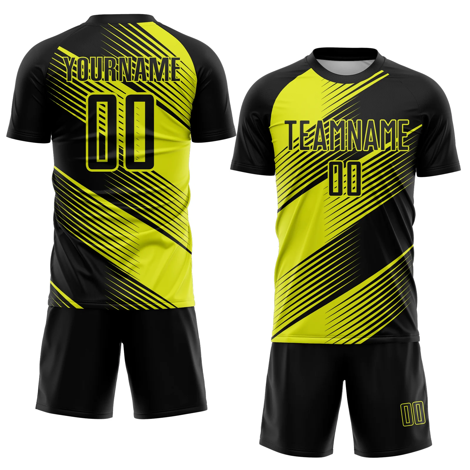 Custom Black Neon Yellow Line Sublimation Soccer Uniform Jersey - Image 2
