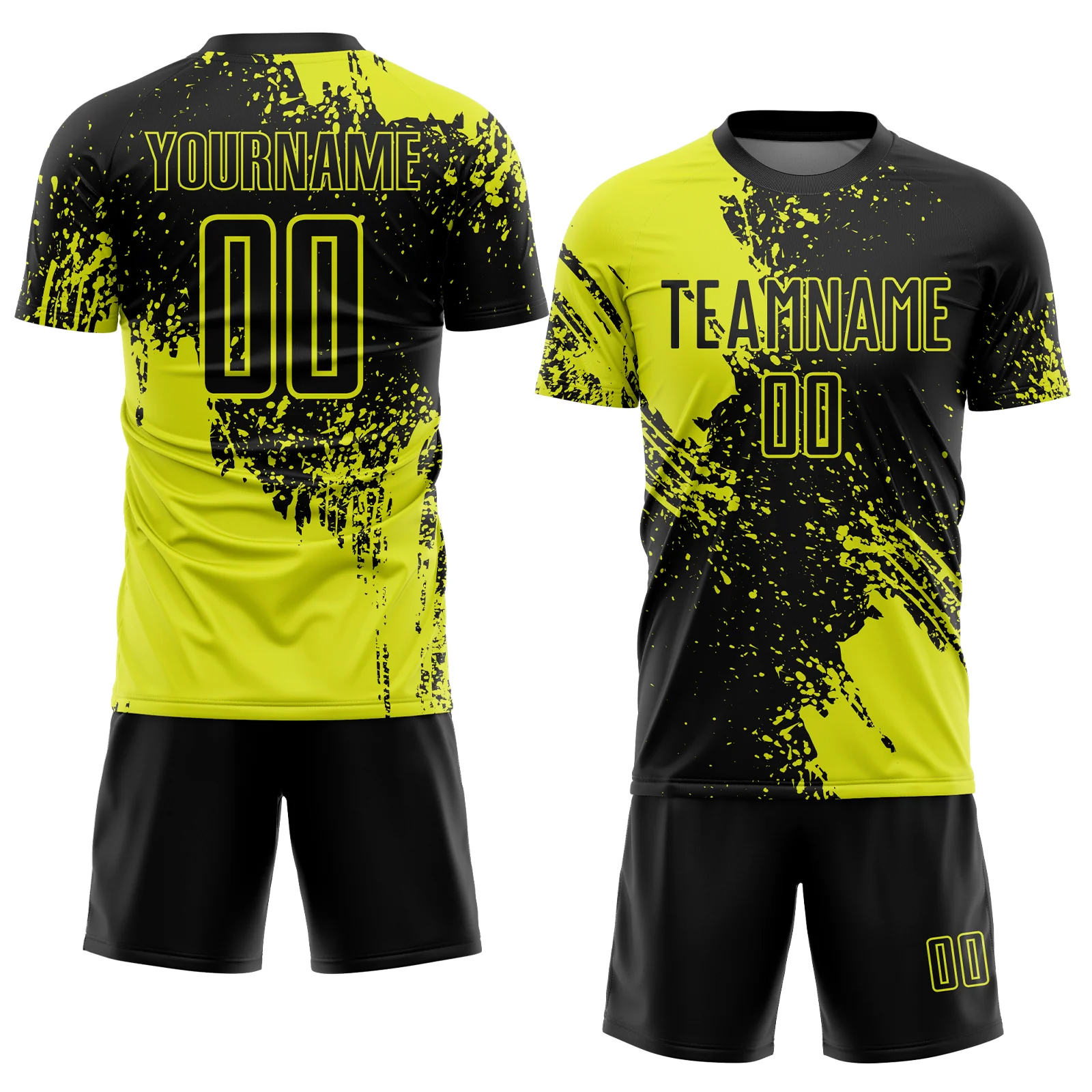 Custom Black Neon Yellow Abstract Brush Stroke Sports Sublimation Soccer Uniform Jersey - Image 2