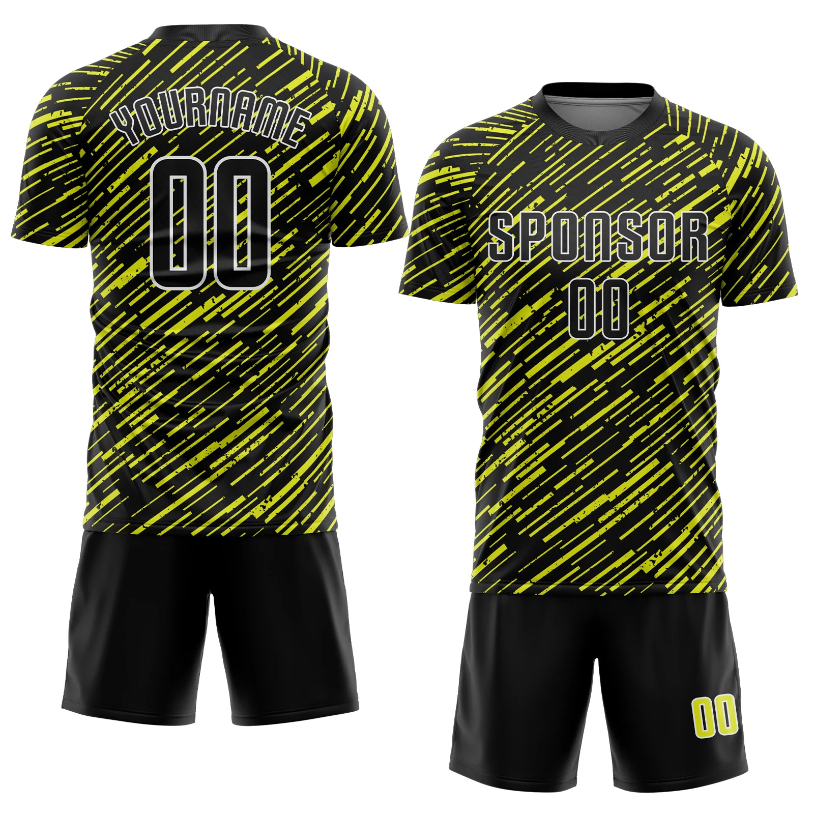 Custom Black Neon Yellow-White Line Sports Sublimation Soccer Uniform Jersey - Image 2