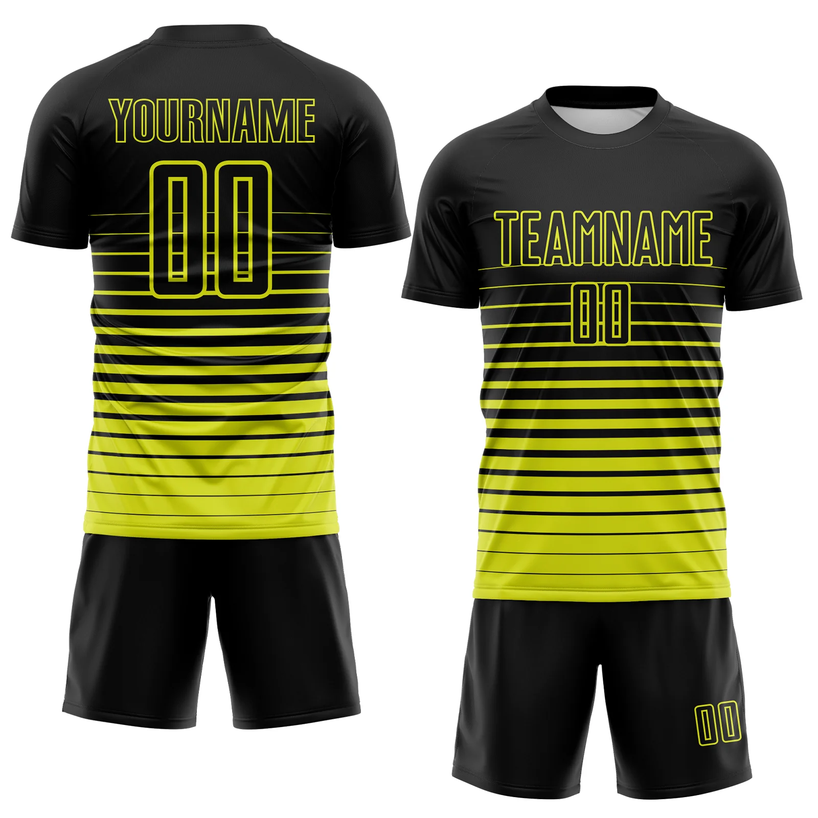 Custom Black Neon Yellow Gradient Pinstripe Sublimation Soccer Uniform Jersey - Image 2