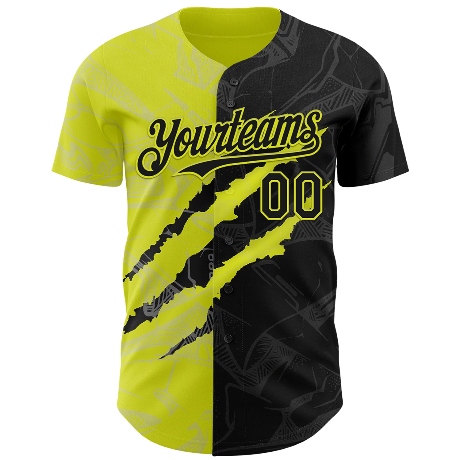 Custom Graffiti Pattern Black-Neon Yellow 3D Scratch Authentic Baseball Jersey - Image 2