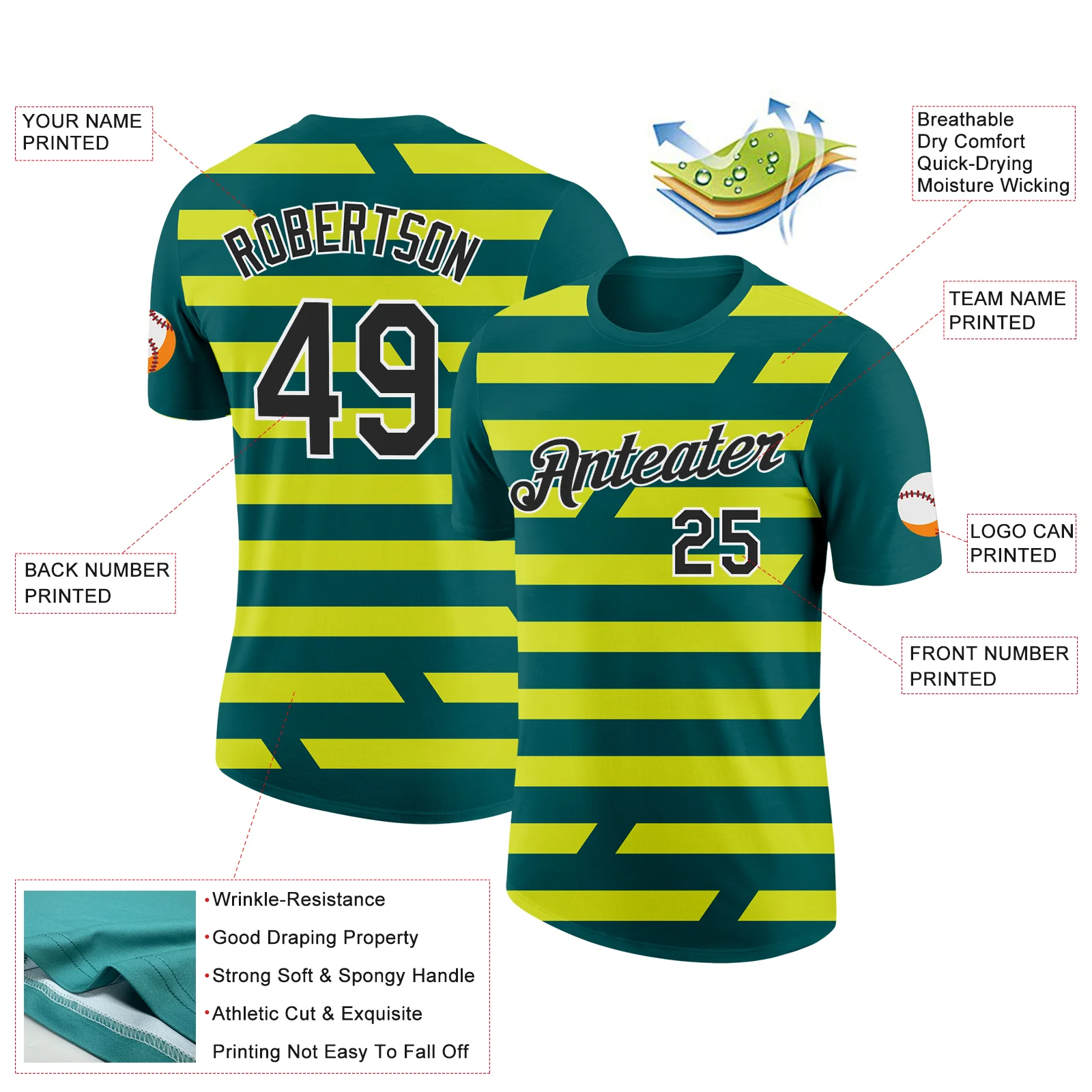 Custom Midnight Green Black-Neon Yellow 3D Esports Performance T-Shirt - Image 2