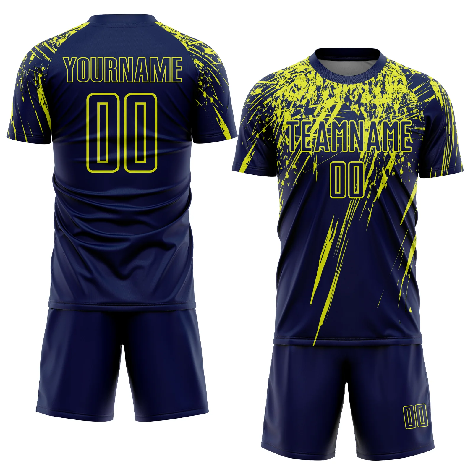 Custom Navy Neon Yellow Splash Sports Sublimation Soccer Uniform Jersey - Image 2