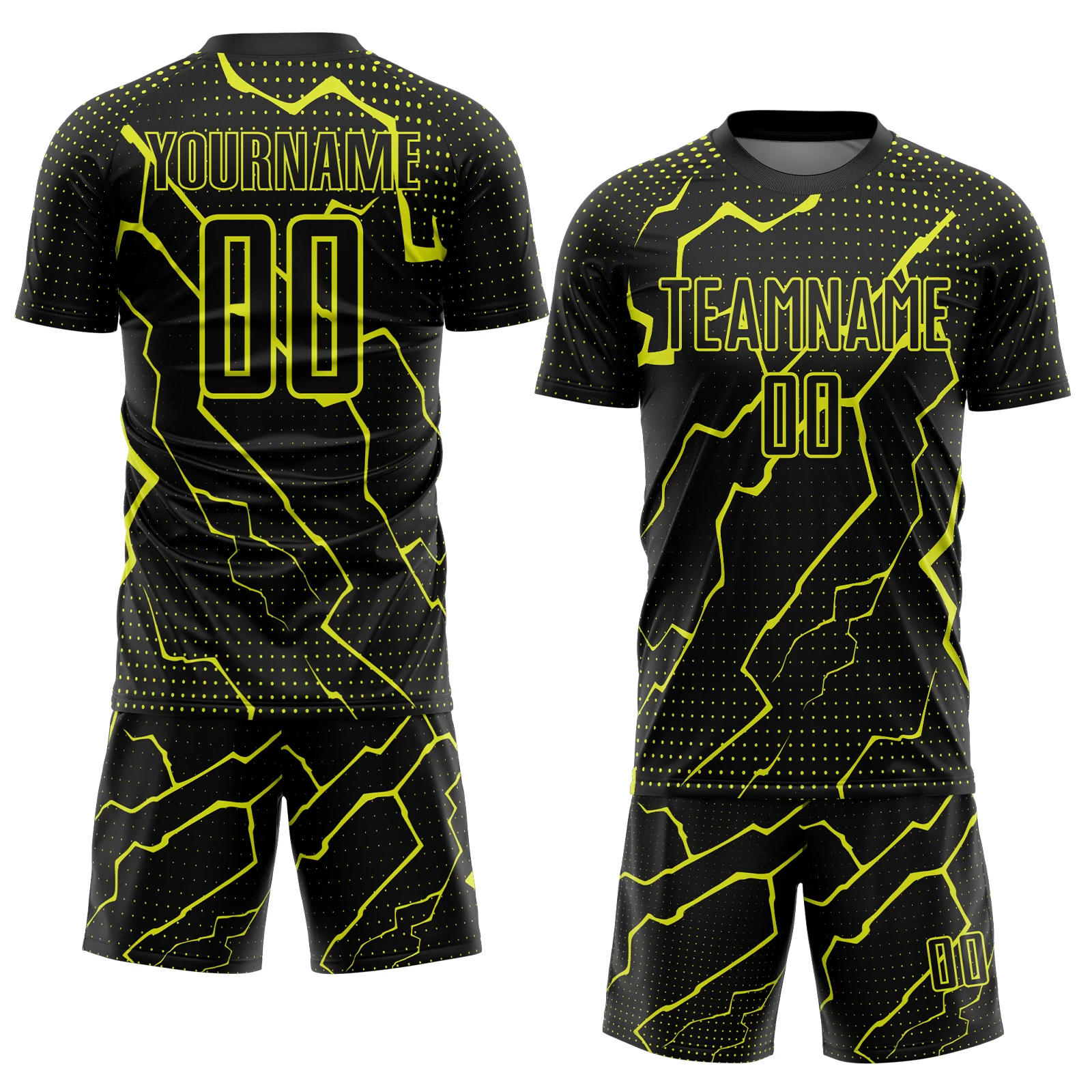 Custom Black Neon Yellow Lightning Sports Sublimation Soccer Uniform Jersey - Image 2