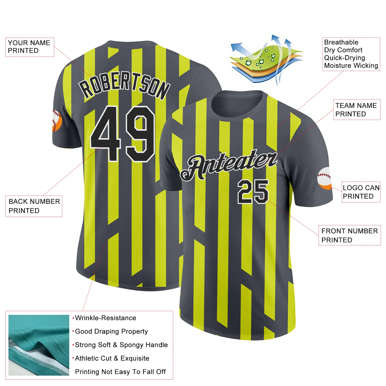 Custom Steel Gray Black-Neon Yellow 3D Esports Performance T-Shirt - Image 2