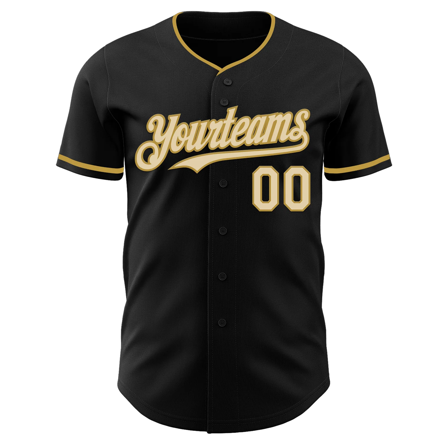 Custom Black Cream-Old Gold Authentic Baseball Jersey - Image 2