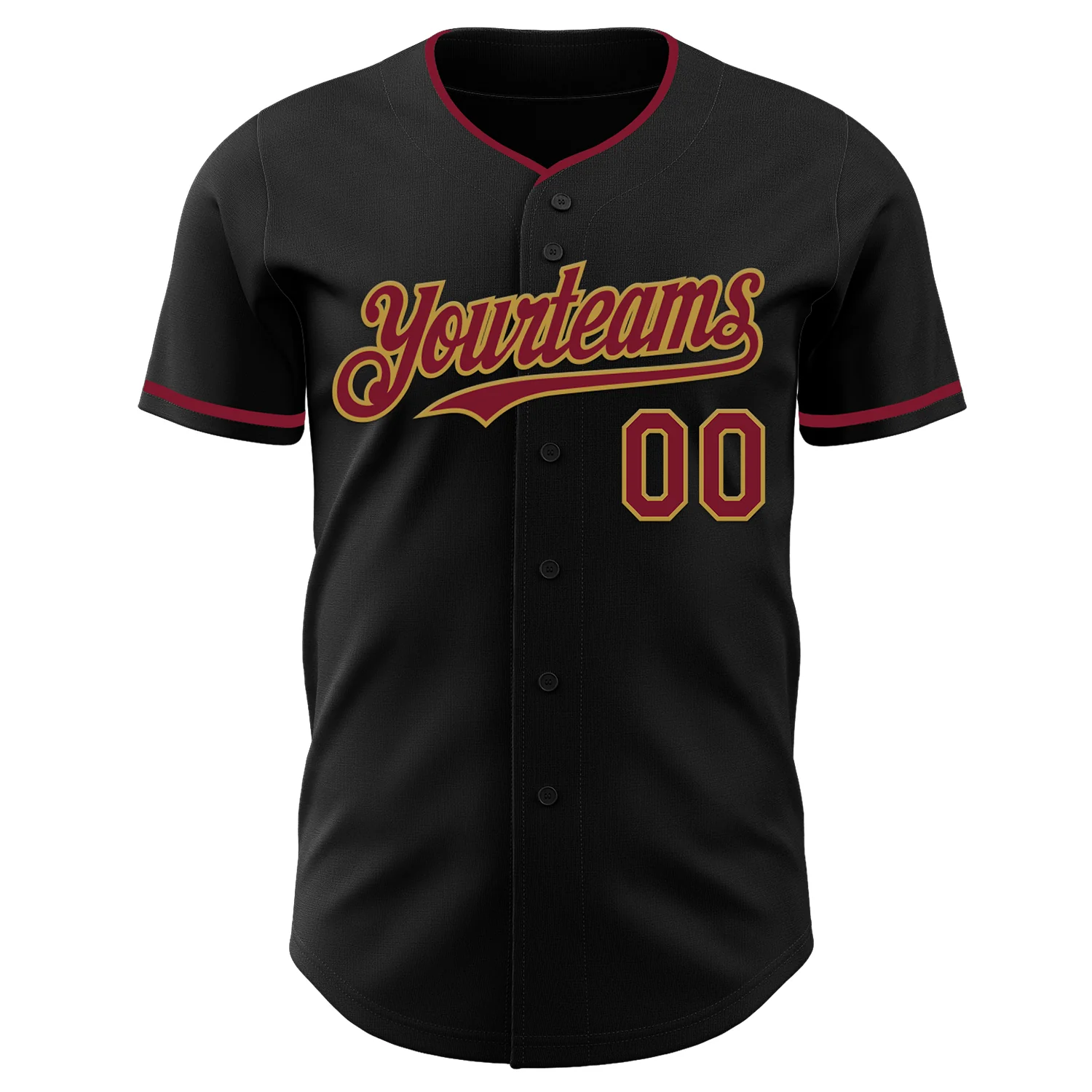 Custom Black Crimson-Old Gold Authentic Baseball Jersey - Image 2