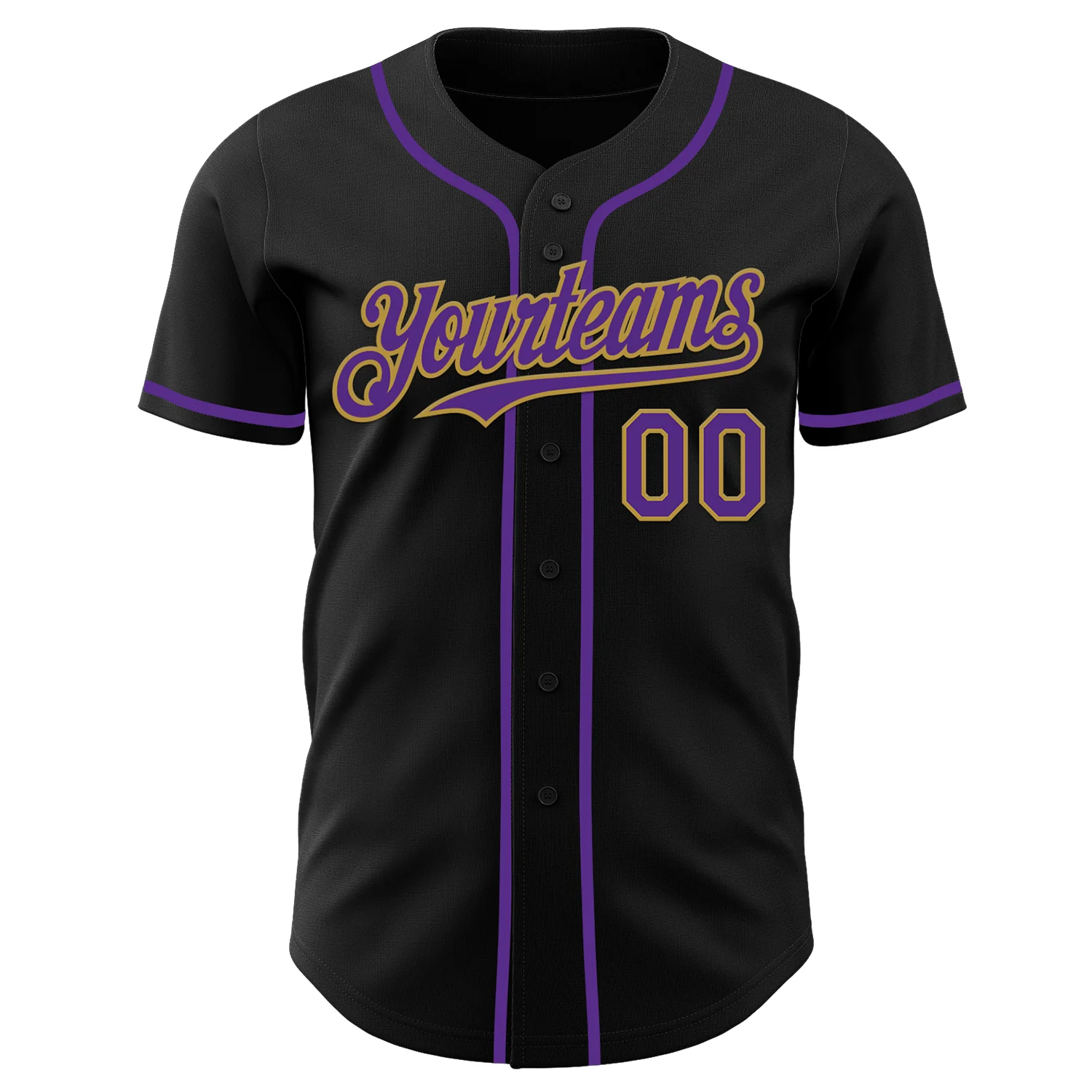 Custom Black Purple-Old Gold Authentic Baseball Jersey - Image 2