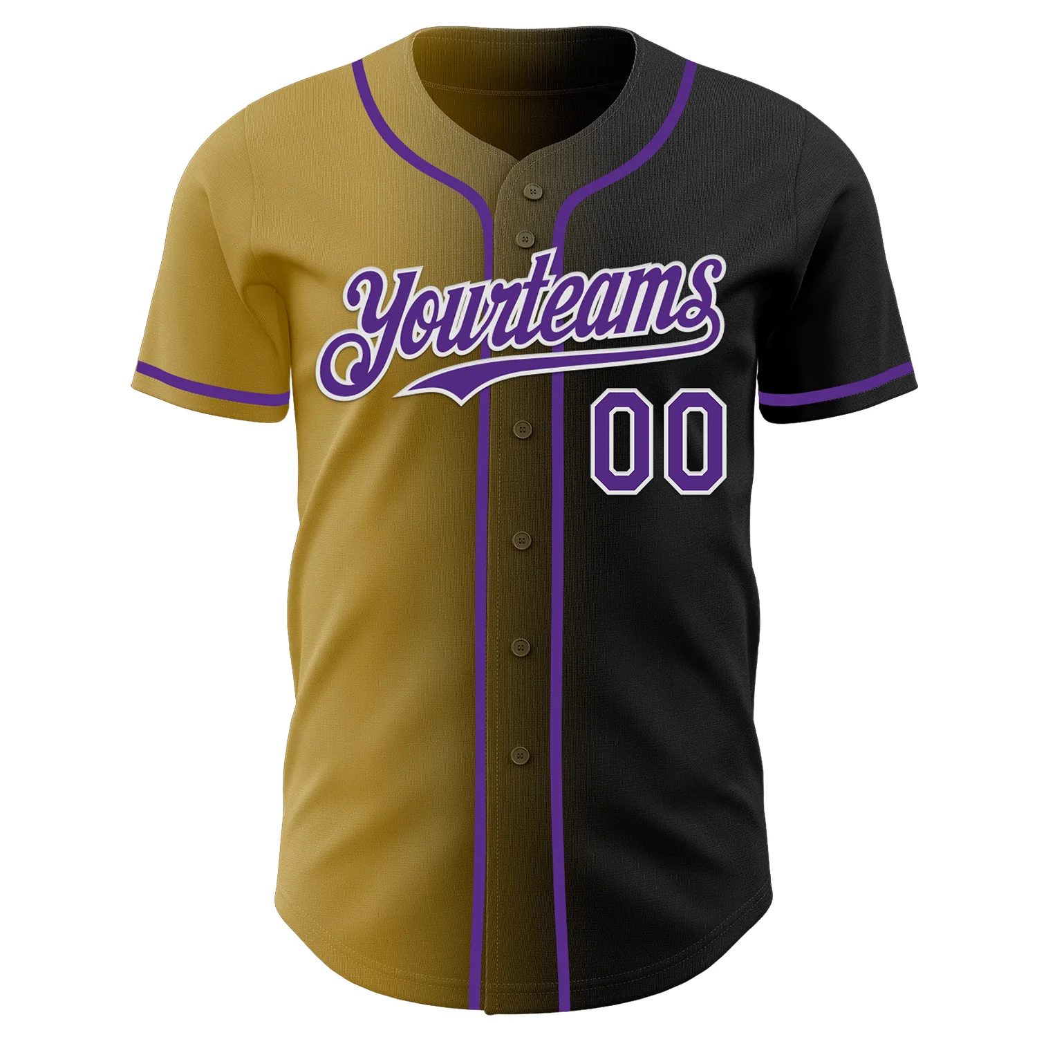 Custom Black Purple Old Gold-White Authentic Gradient Fashion Baseball Jersey - Image 2