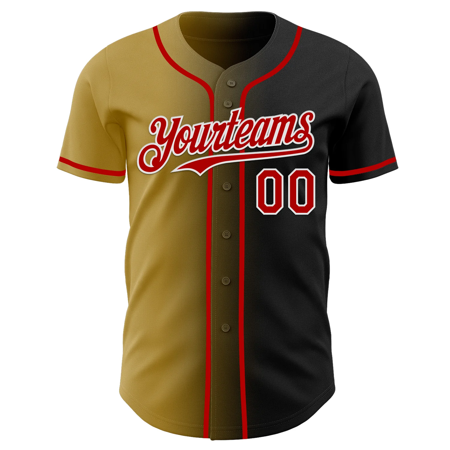 Custom Black Red Old Gold-White Authentic Gradient Fashion Baseball Jersey - Image 2