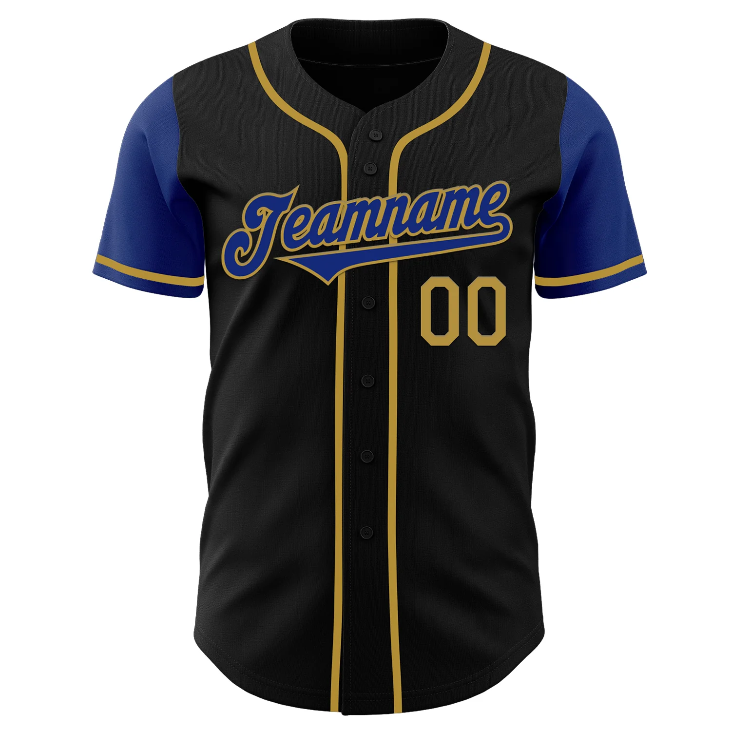 Custom Black Royal-Old Gold Authentic Two Tone Baseball Jersey - Image 2