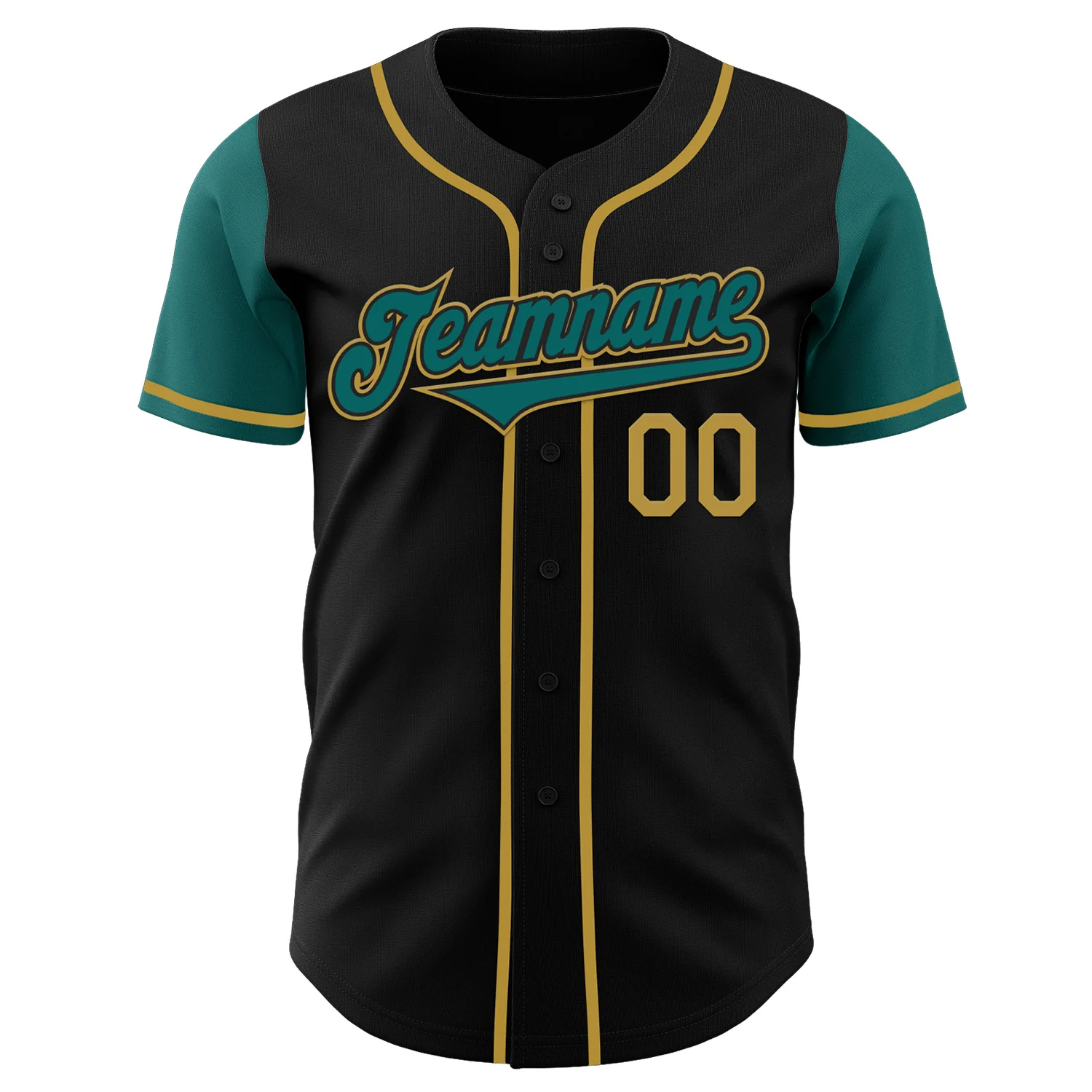 Custom Black Teal-Old Gold Authentic Two Tone Baseball Jersey - Image 2