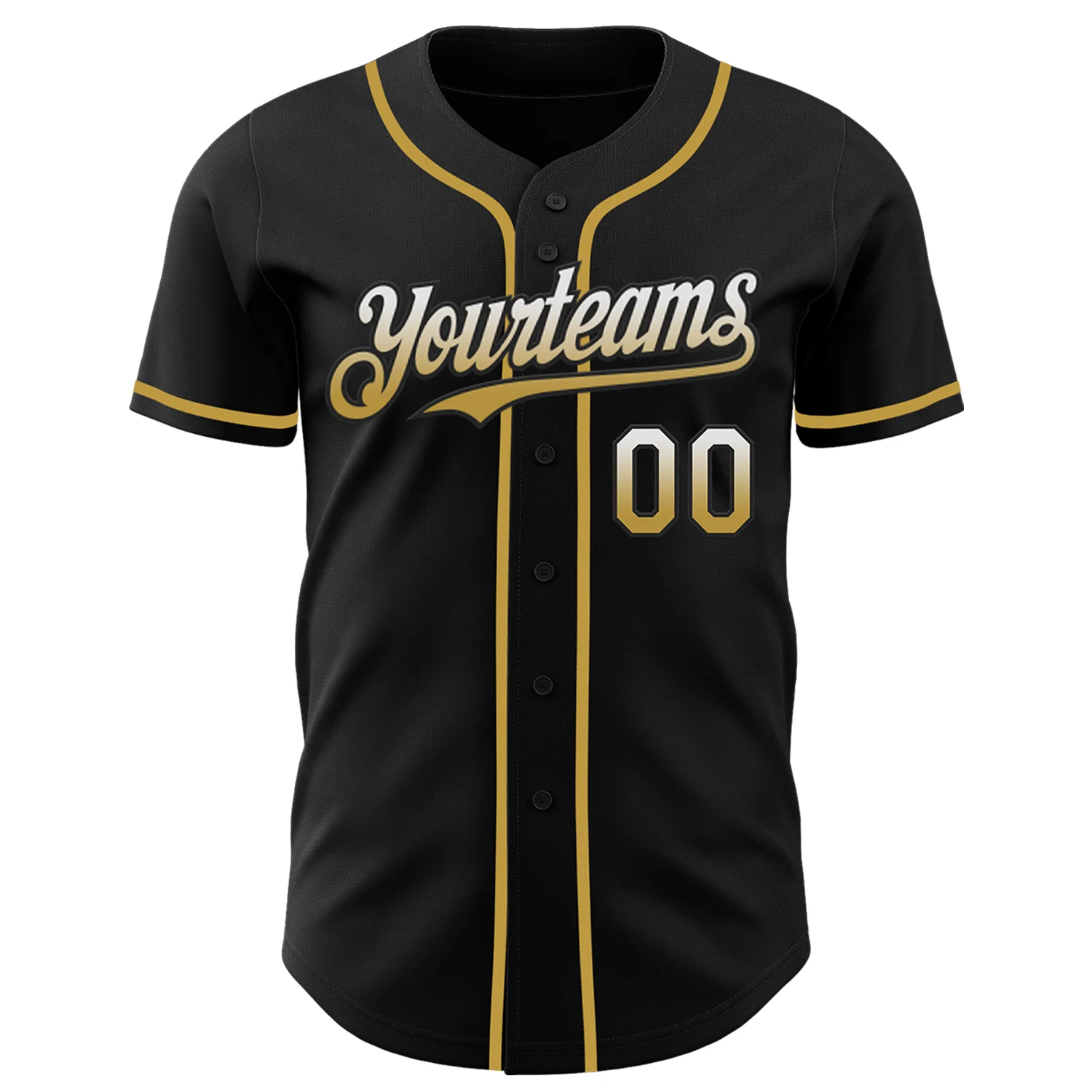 Custom Black White-Old Gold Authentic Fade Fashion Baseball Jersey - Image 2