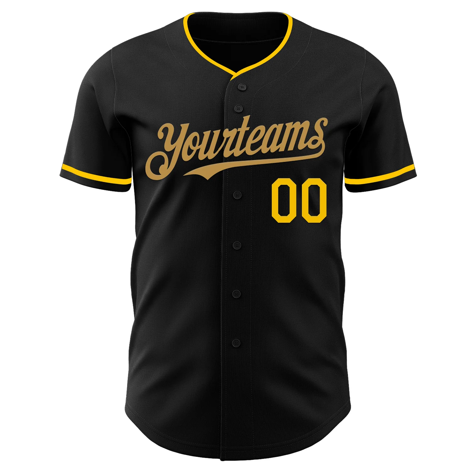 Custom Black Yellow-Old Gold Authentic Baseball Jersey - Image 2
