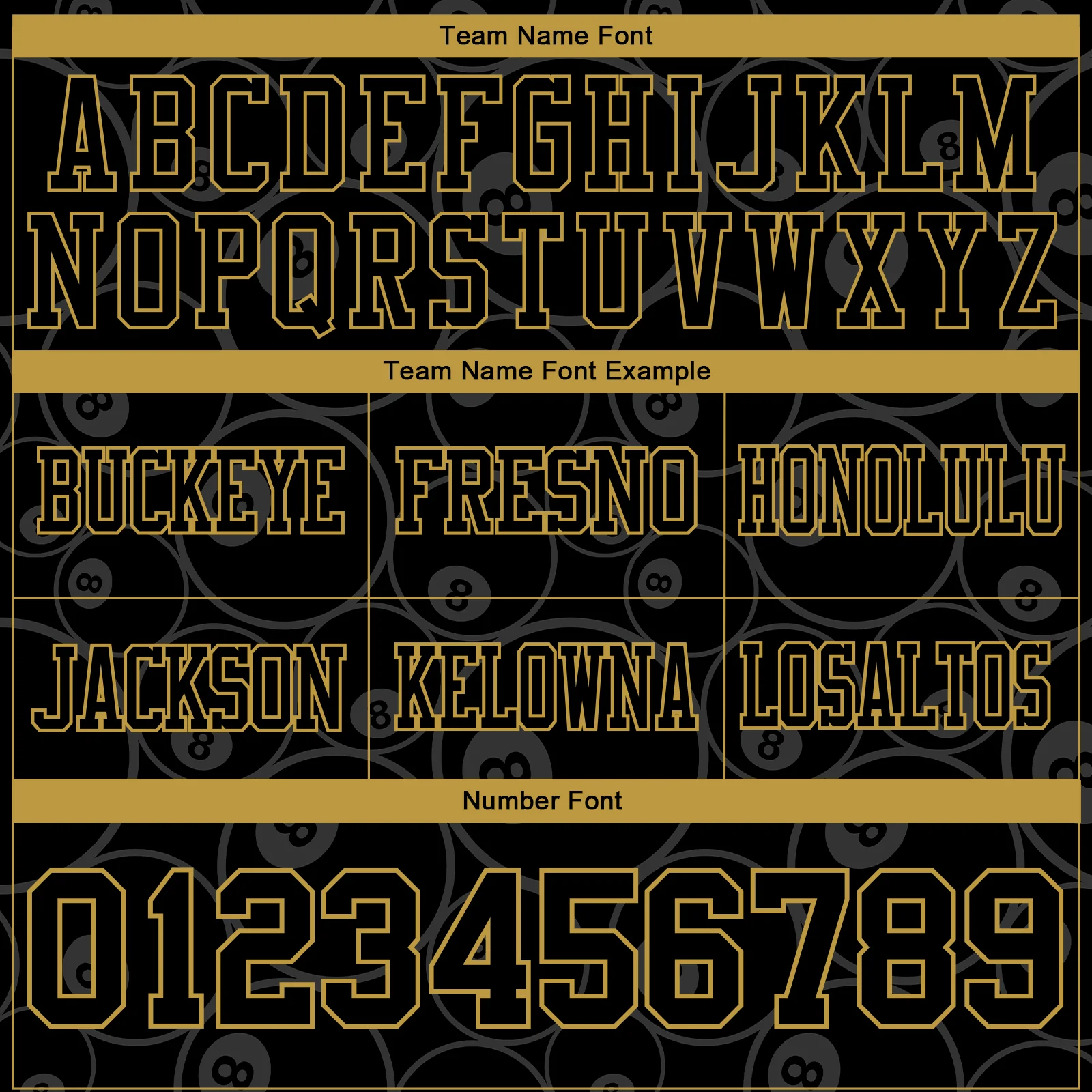 Custom Black Old Gold 3D Pattern Billiards Snooker 8 Ball Authentic Football Jersey - Image 4