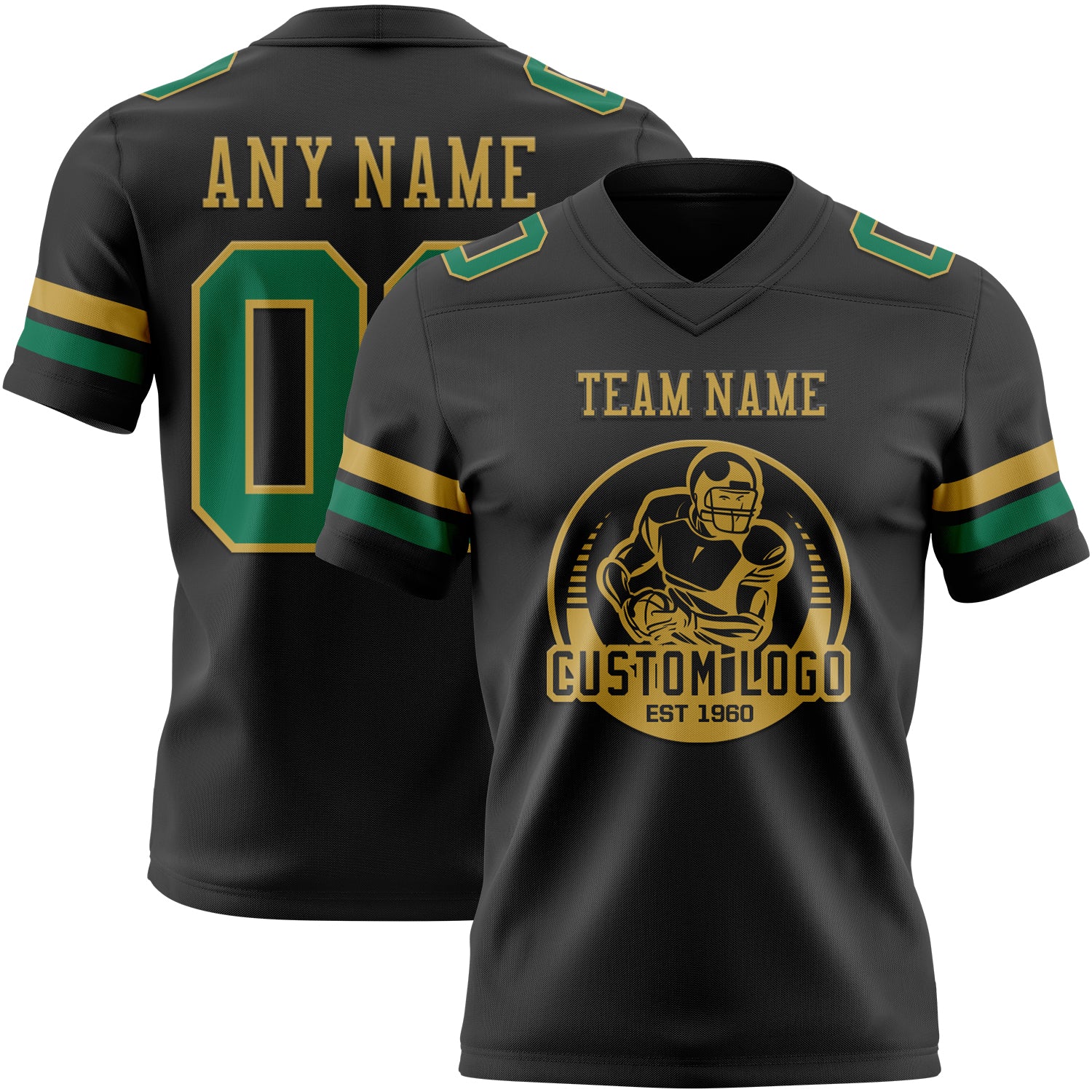 Custom Black Kelly Green-Old Gold Authentic Football Jersey - Image 2