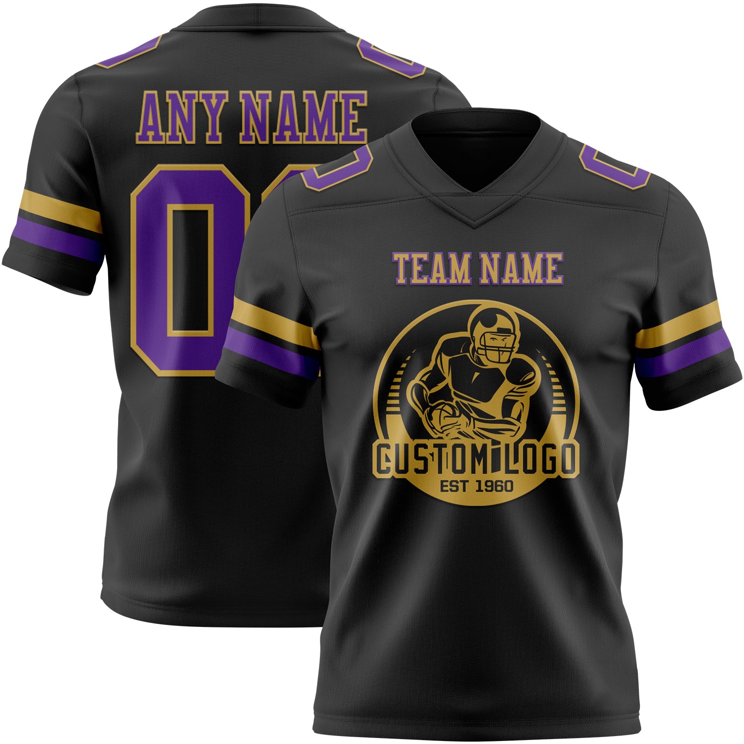 Custom Black Purple-Old Gold Authentic Football Jersey - Image 2