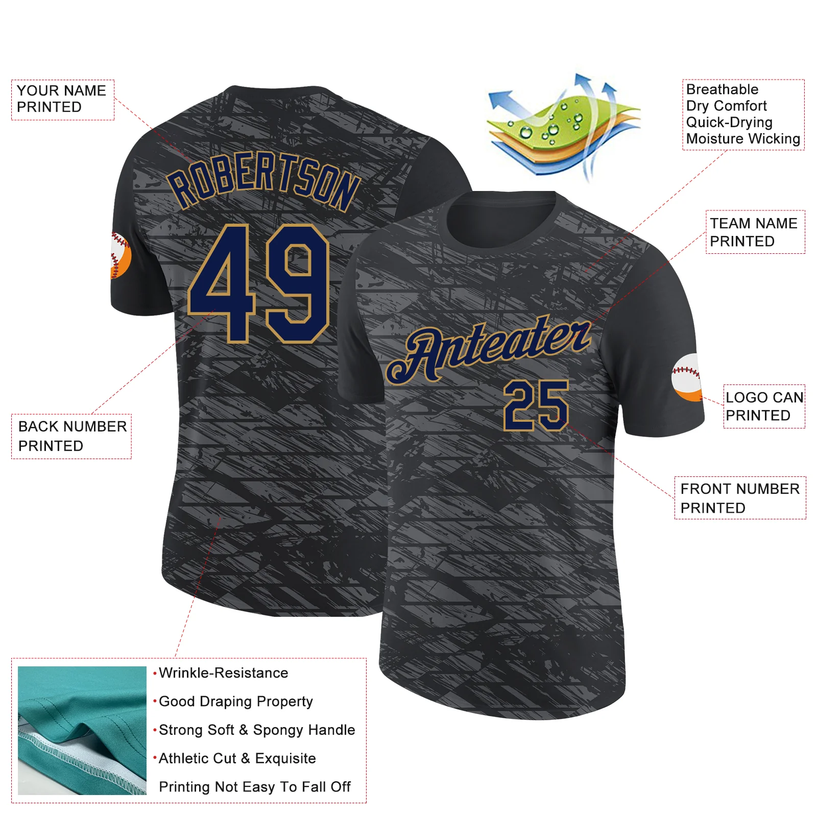 Custom Black Navy-Old Gold 3D Esports Performance T-Shirt - Image 2