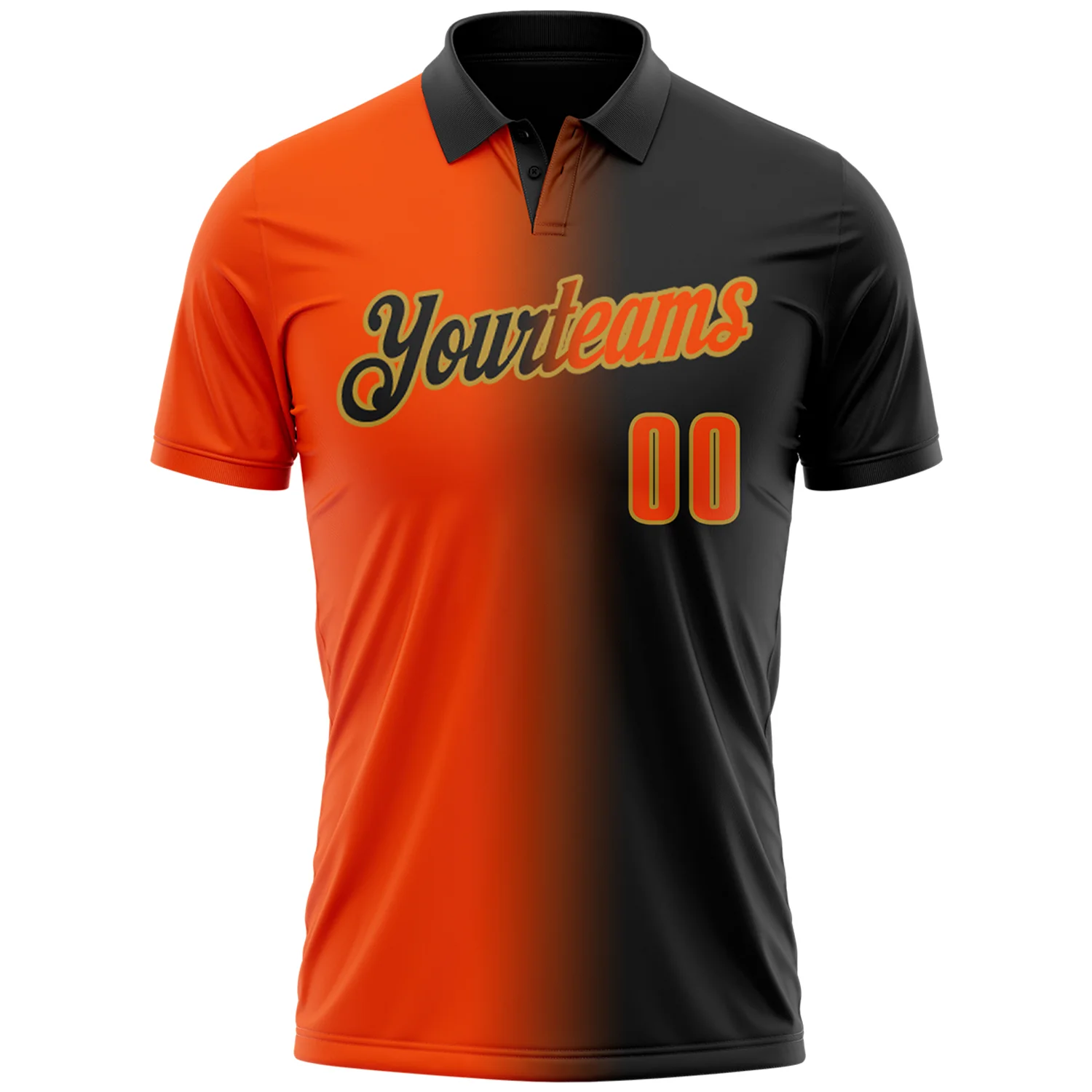 Custom Black Orange-Old Gold 3D Gradient Fashion Performance Polo Shirt - Image 2