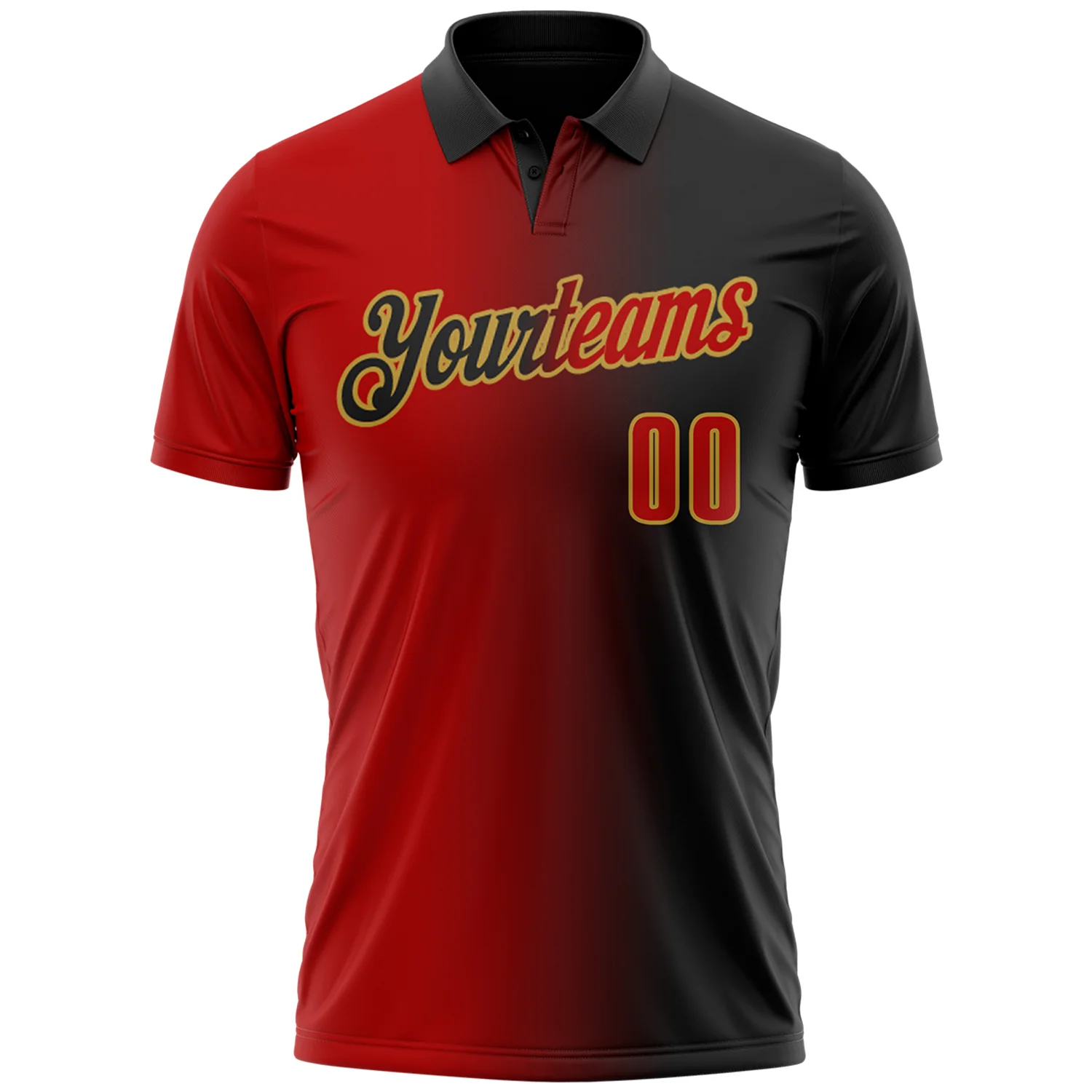 Custom Black Red-Old Gold 3D Gradient Fashion Performance Polo Shirt - Image 2