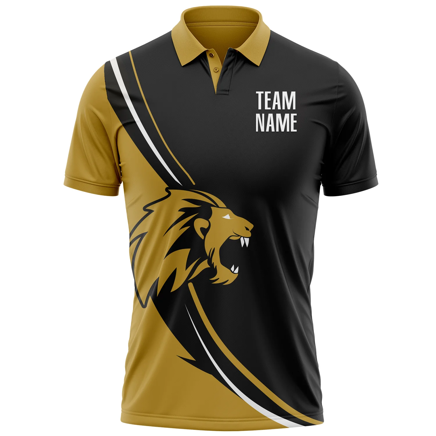 Custom Black White-Old Gold 3D Pattern Design Animal Lion Performance Polo Shirt - Image 2
