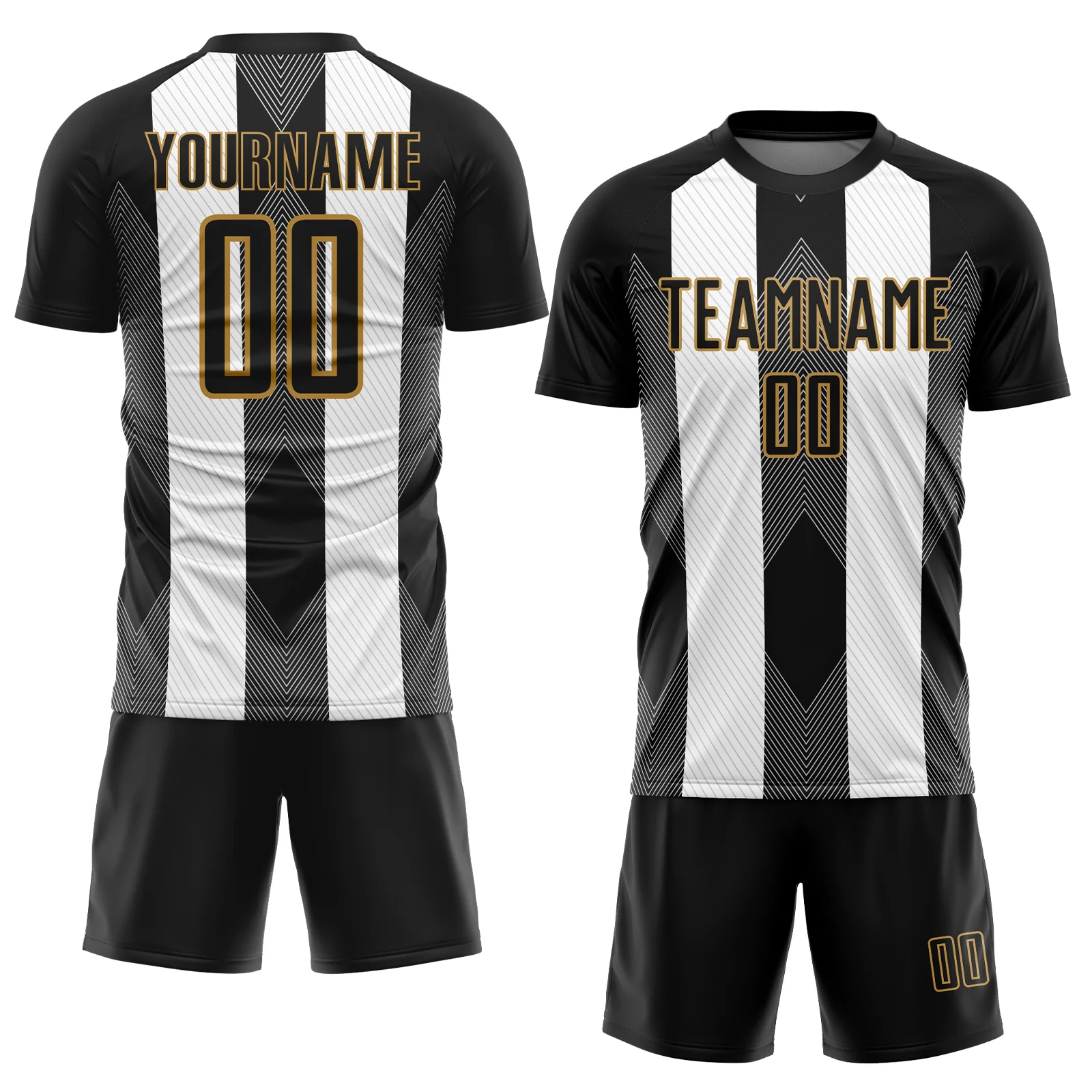 Custom Black Old Gold-White Line Sublimation Soccer Uniform Jersey - Image 2