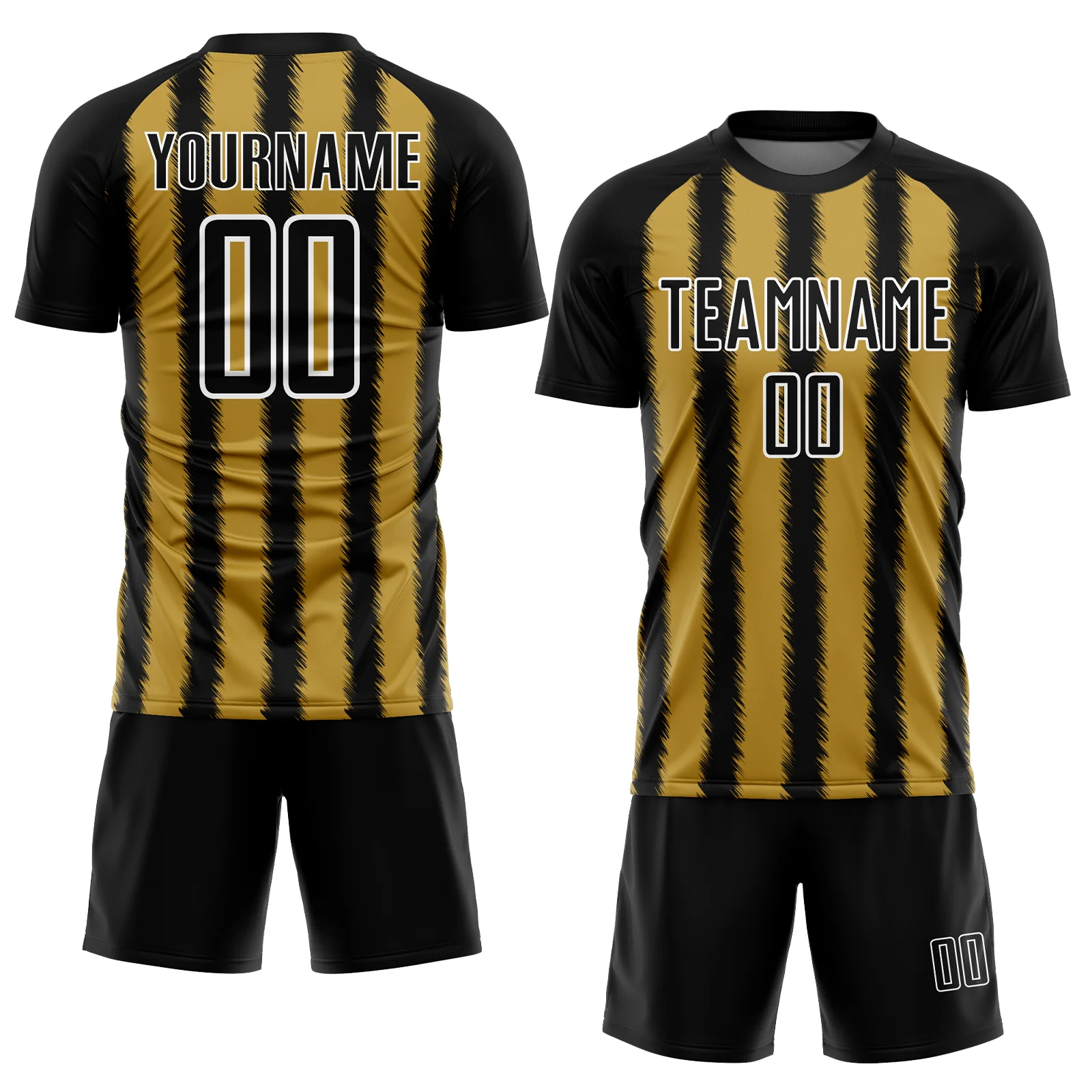 Custom Black Old Gold-White Line Sublimation Soccer Uniform Jersey - Image 2