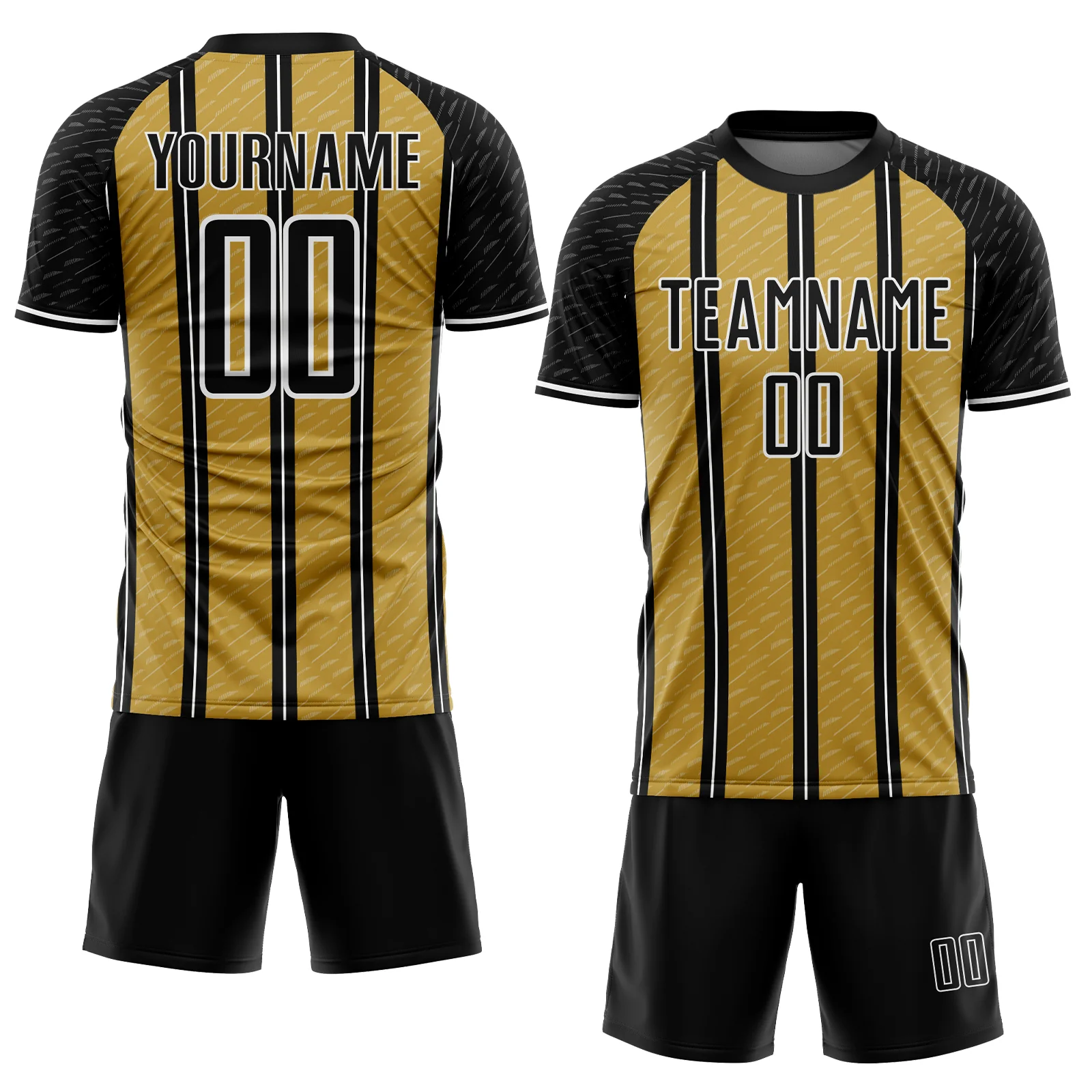 Custom Black Old Gold-White Line Sublimation Soccer Uniform Jersey - Image 2