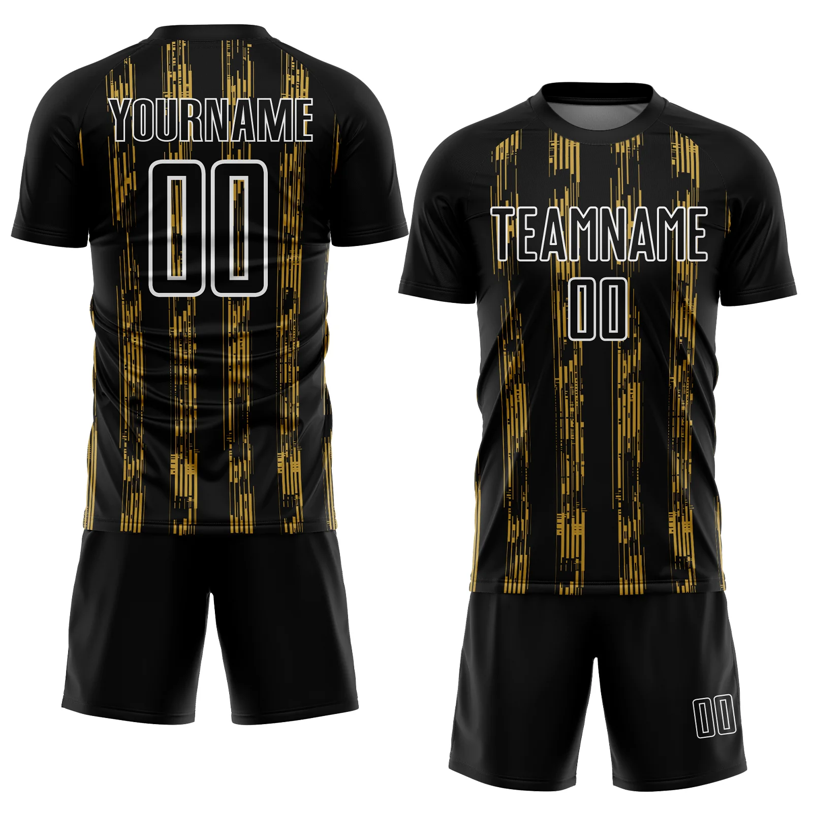 Custom Black Old Gold-White Line Sublimation Soccer Uniform Jersey - Image 2