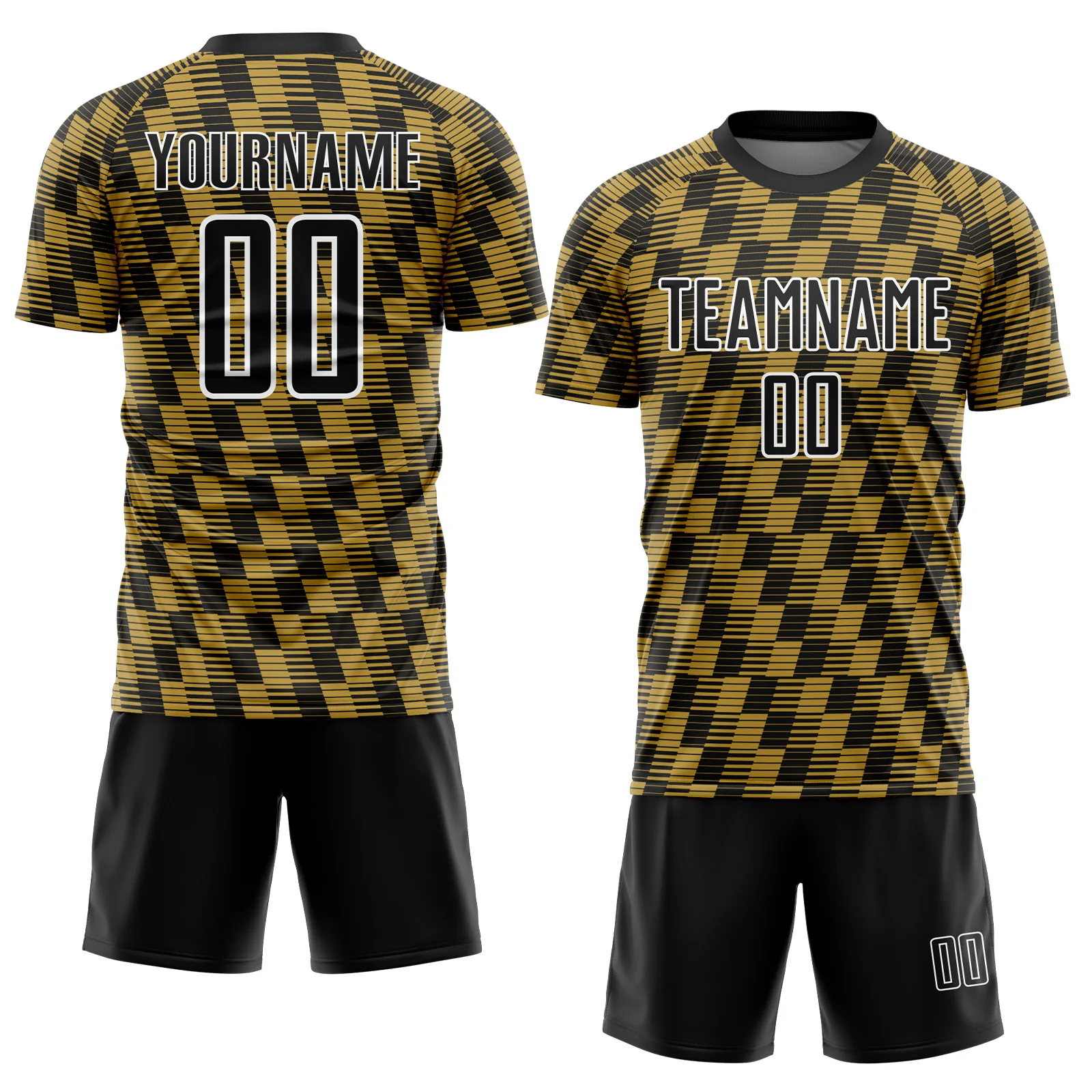 Custom Black Old Gold-White Line Sublimation Soccer Uniform Jersey - Image 2