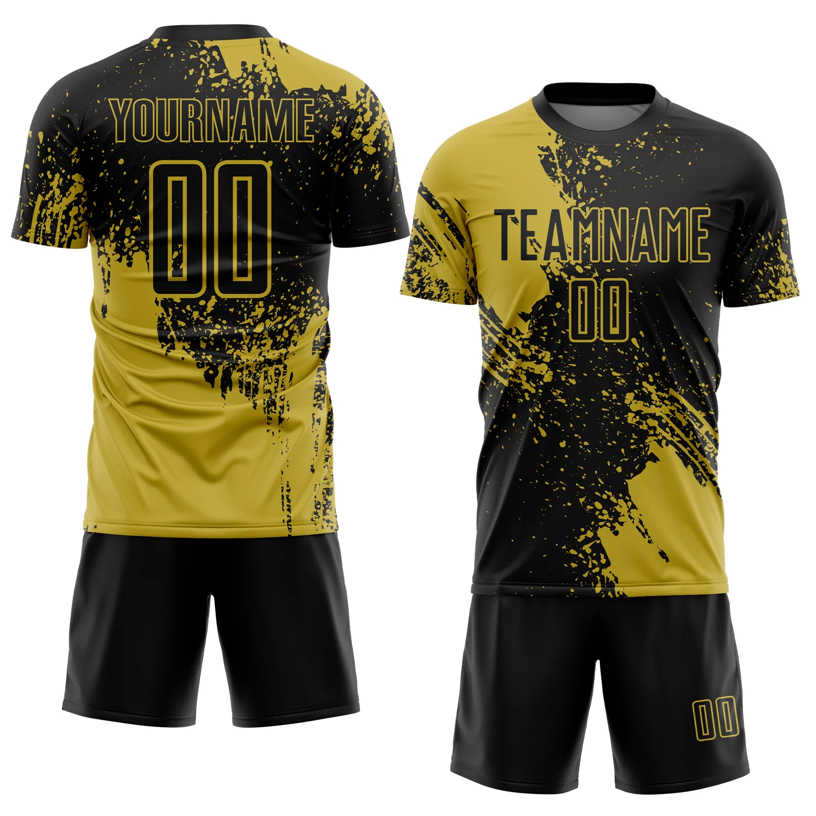 Custom Black Old Gold Abstract Brush Stroke Sports Sublimation Soccer Uniform Jersey - Image 2