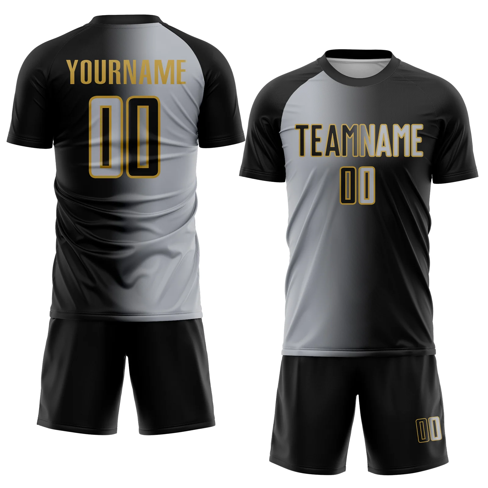 Custom Black Gray-Old Gold Sublimation Gradient Fashion Soccer Uniform Jersey - Image 2