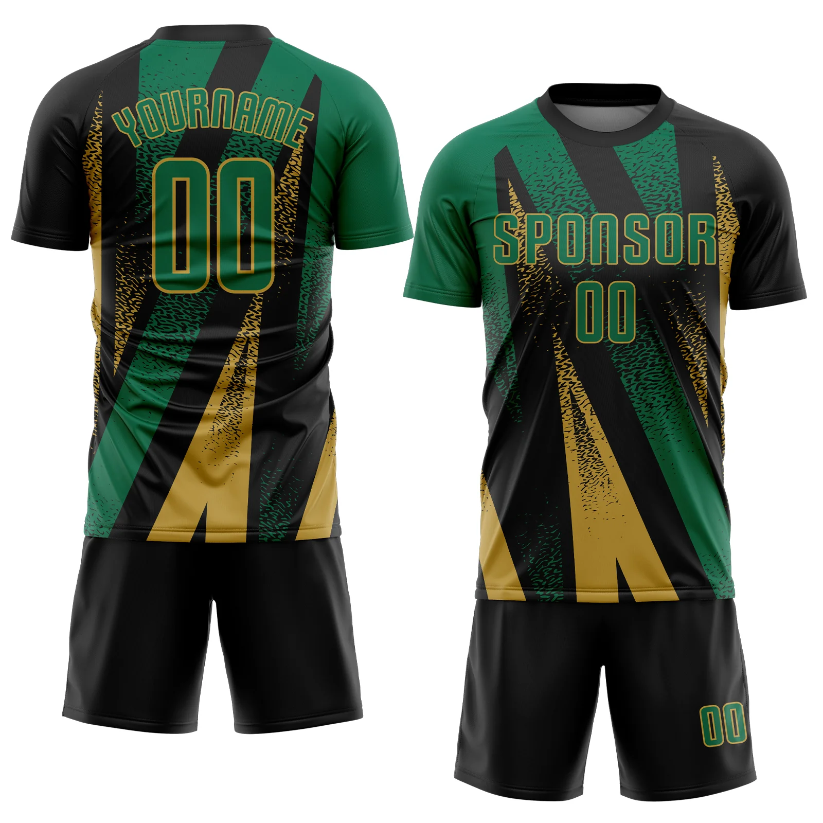 Custom Black Kelly Green-Old Gold Radial Burst Sports Sublimation Soccer Uniform Jersey - Image 2