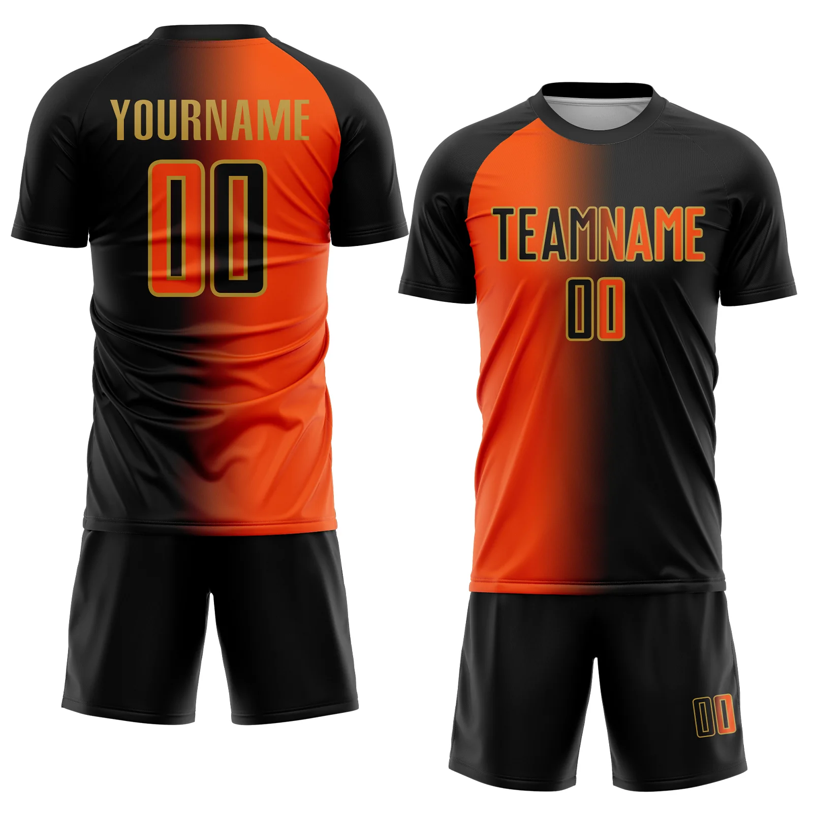 Custom Black Orange-Old Gold Sublimation Gradient Fashion Soccer Uniform Jersey - Image 2